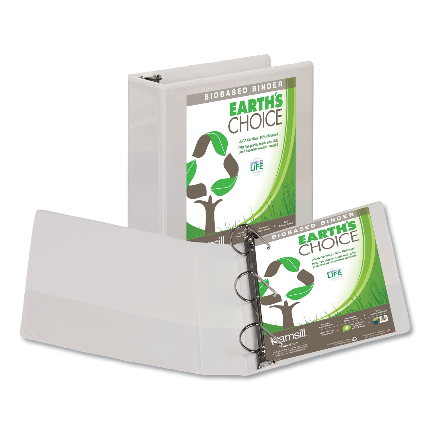 Samsill® Earth's Choice Plant-Based D-Ring View Binder, 3 Rings, 3" Capacity, 11 x 8.5, White