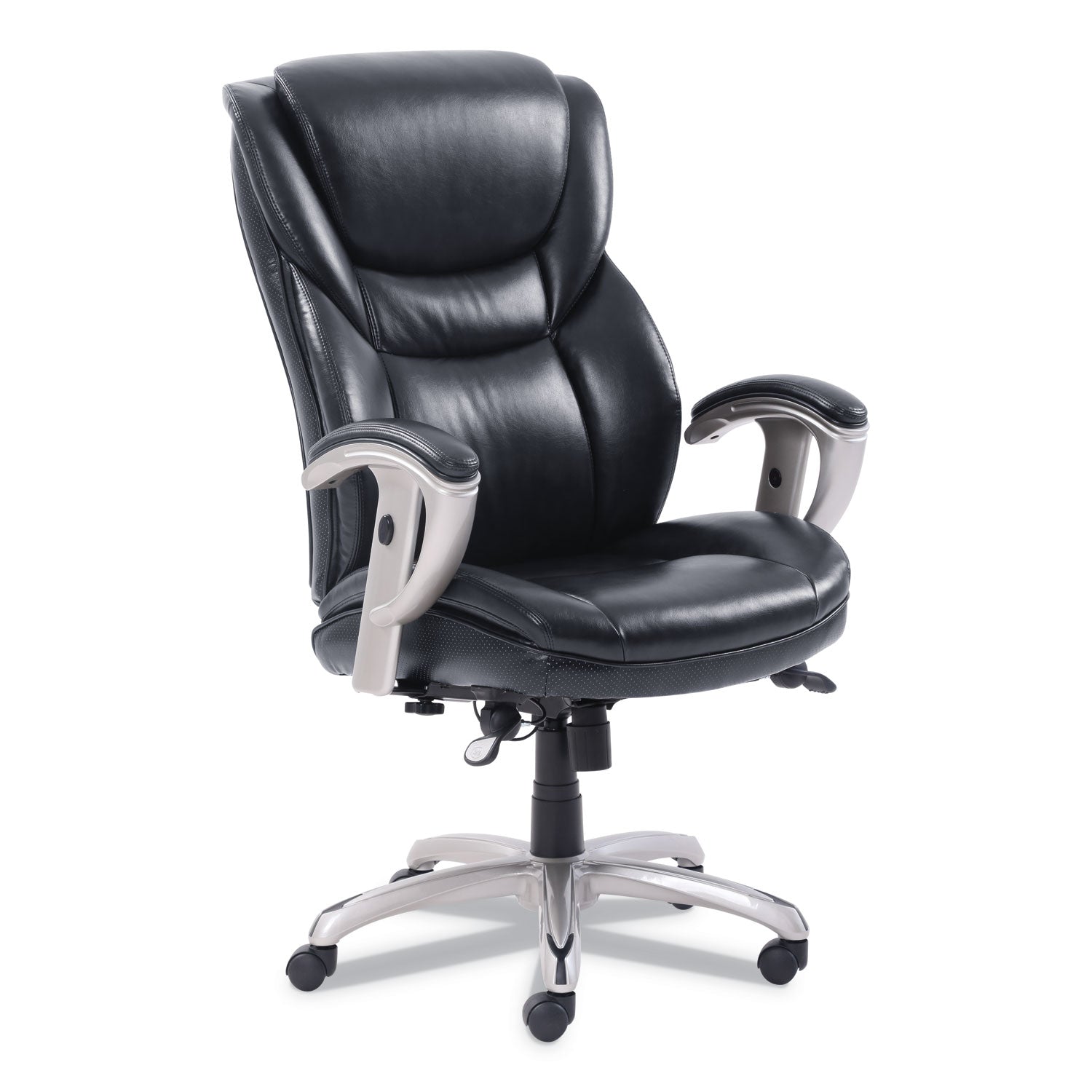 Emerson Executive Task Chair, Supports Up to 300 lb, 19" to 22" Seat Height, Black Seat/Back, Silver Base