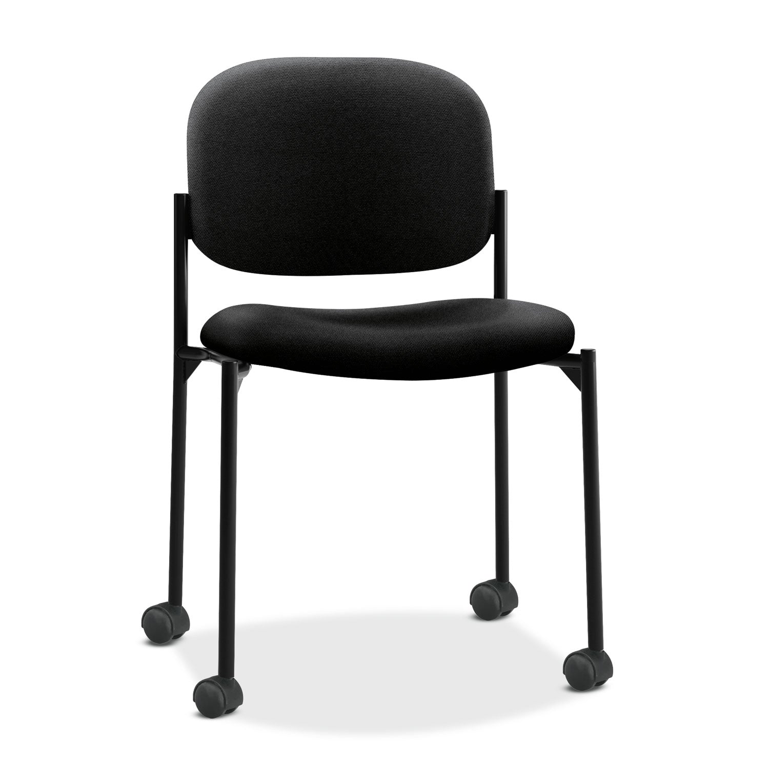 VL606 Stacking Guest Chair without Arms, Fabric Upholstery, 21.25" x 21" x 32.75", Black Seat, Black Back, Black Base