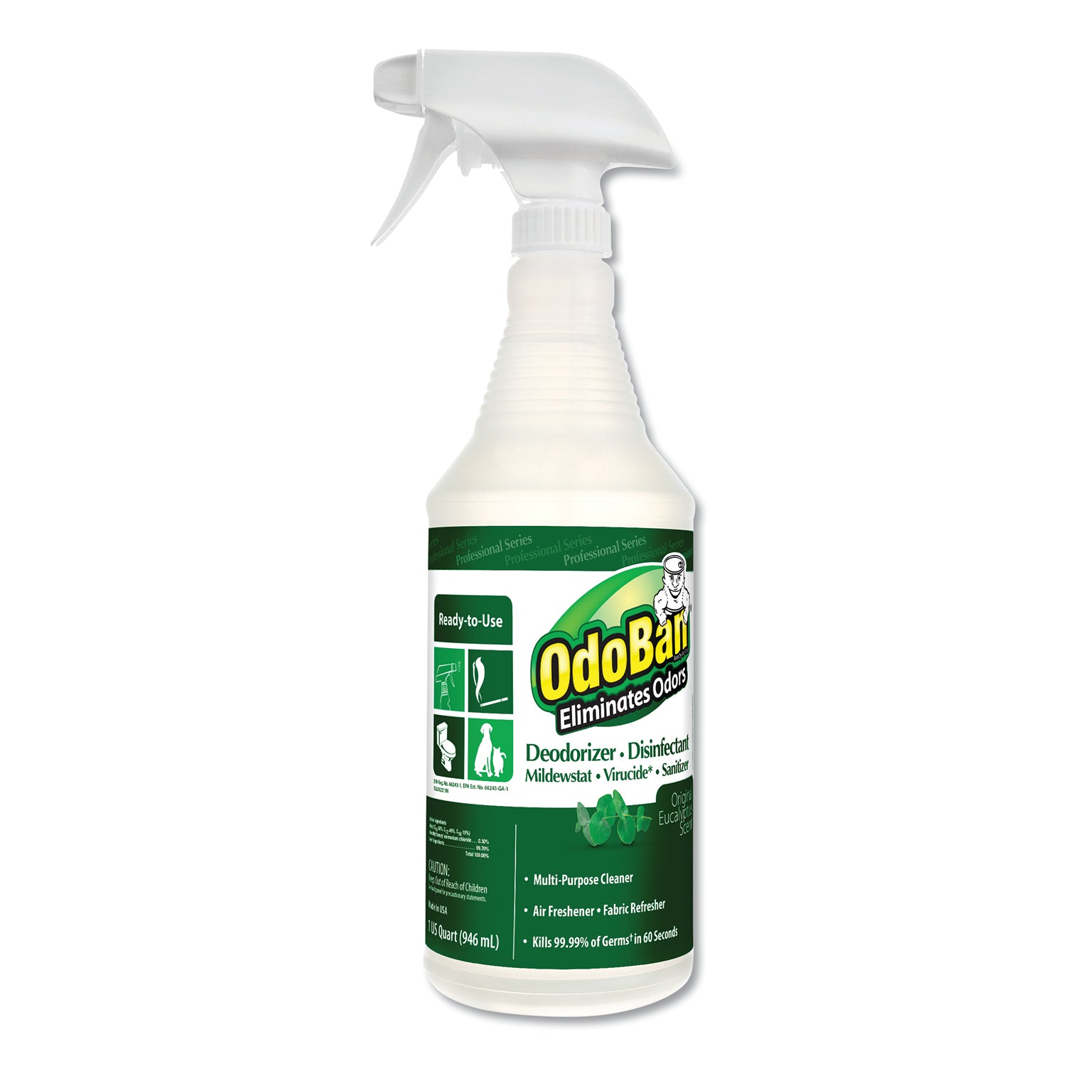 RTU Odor Eliminator and Disinfectant,  Eucalyptus Scent, 32 oz Spray Bottle