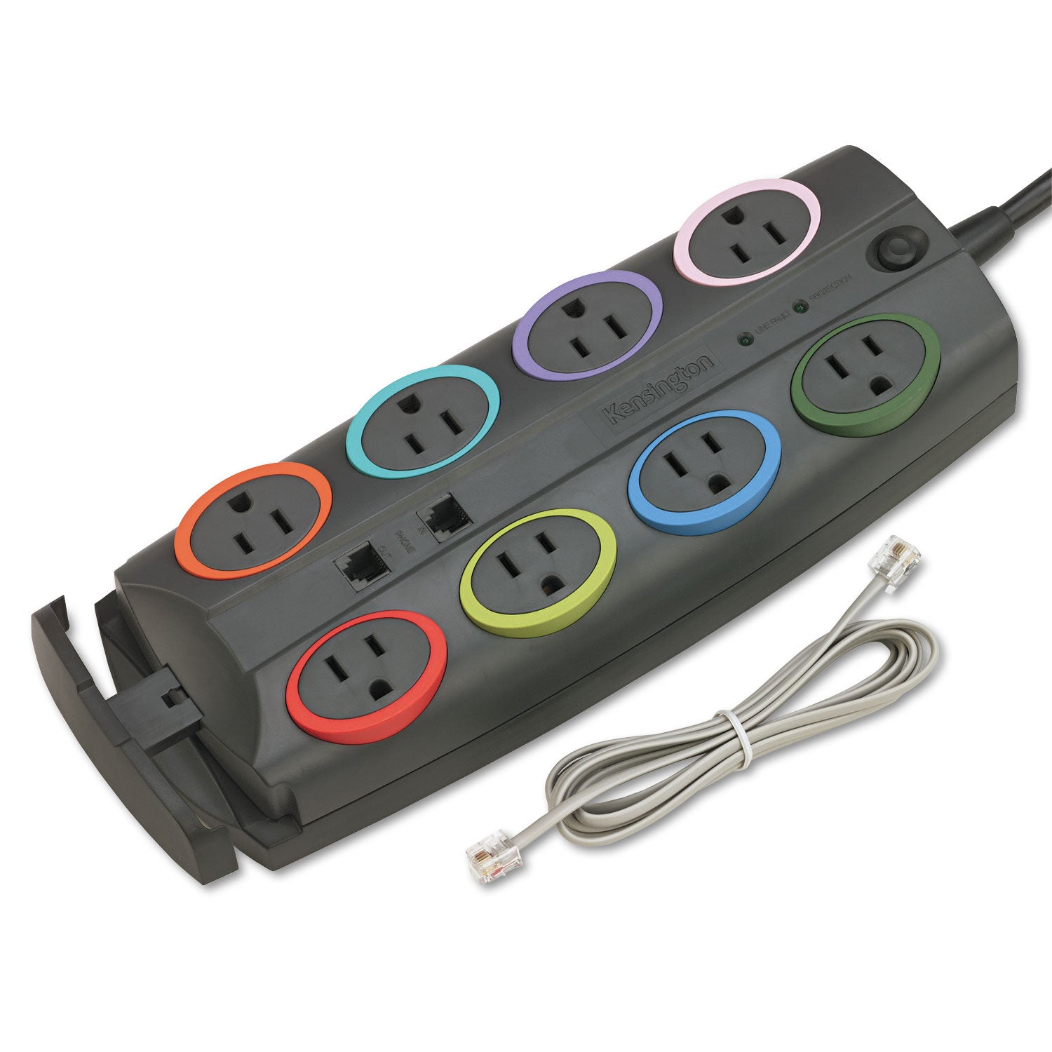 Kensington® SmartSockets Surge Protector, 8 AC Outlets, 8 ft Cord, 3,090 J, Dark Gray