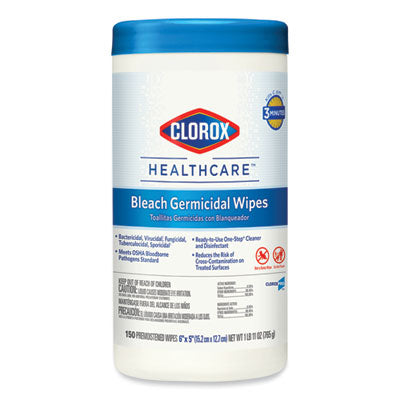 CLOROX SALES CO. Bleach Germicidal Wipes, 1-Ply, 6 x 5, Unscented, White, 150/Canister - Flipcost