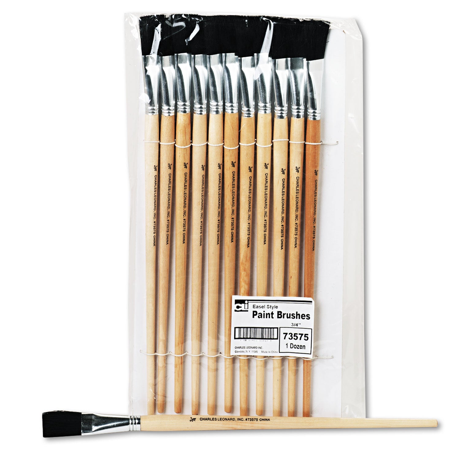 Long Handle Easel Brush, Size 18, Natural Bristle, Flat Profile, 12/Pack