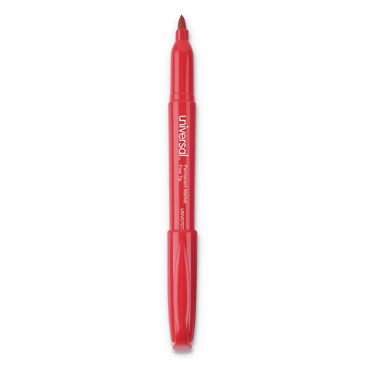 Universal™ Pen-Style Permanent Marker, Fine Bullet Tip, Red, Dozen