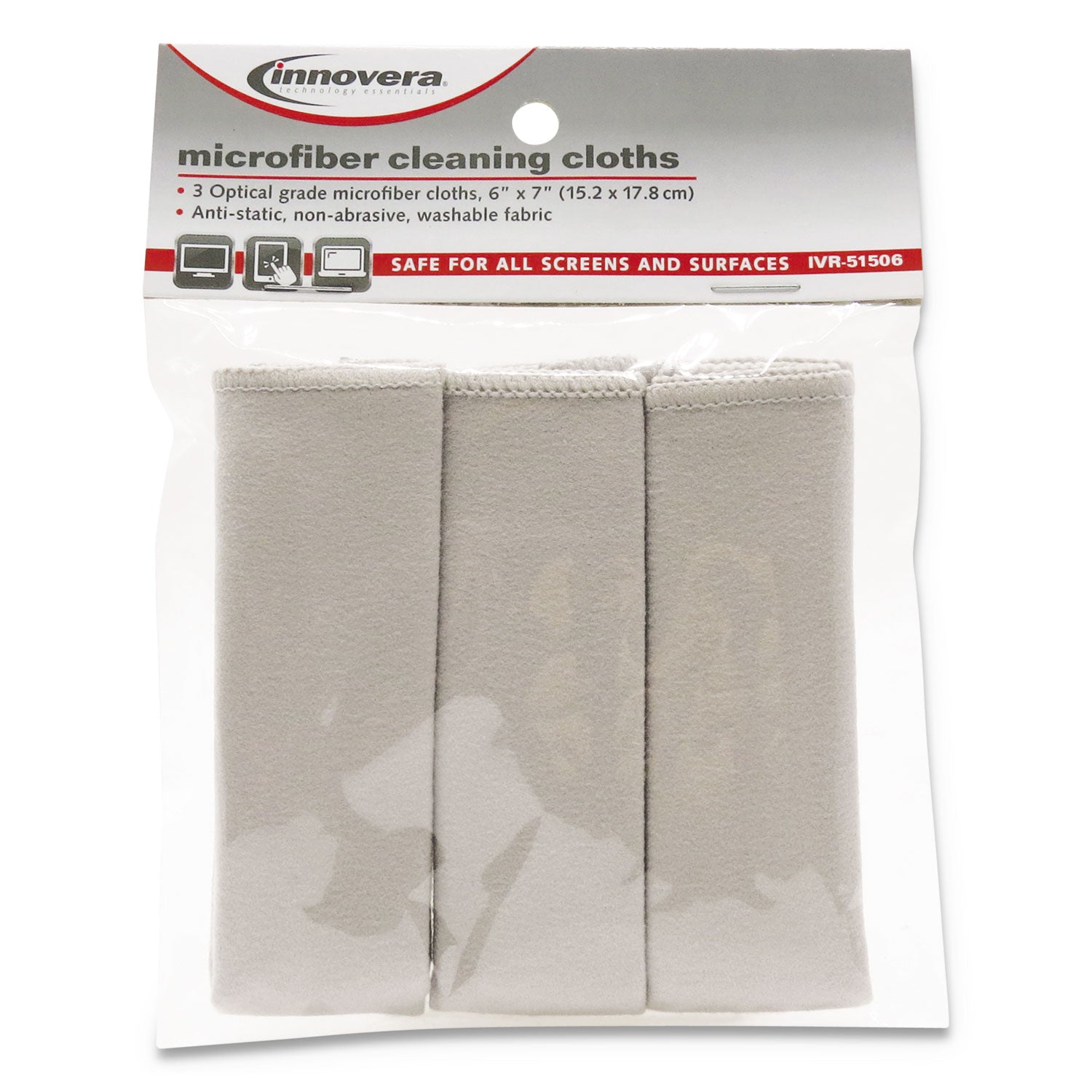 Innovera® Microfiber Cleaning Cloths, 6 x 7, Unscented, Gray, 3/Pack