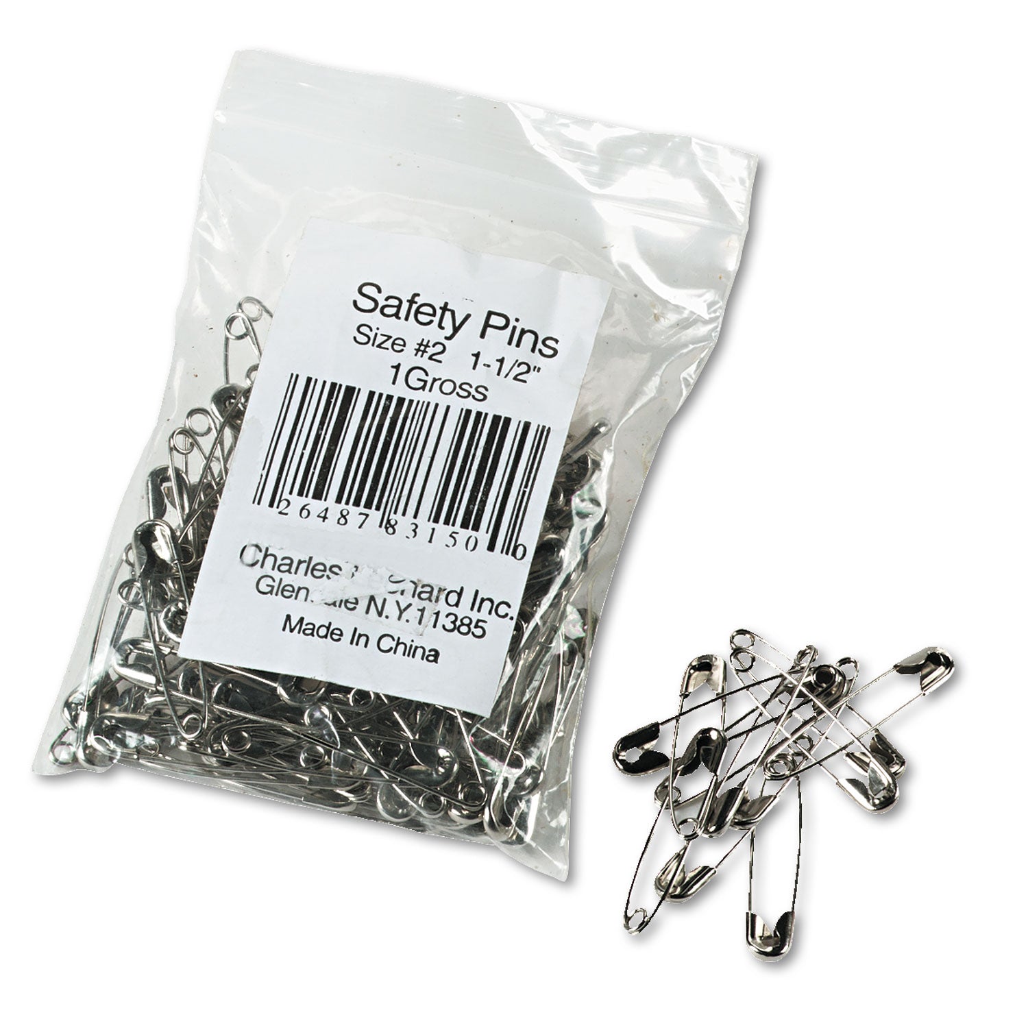 Safety Pins, Nickel-Plated, Steel, 1.5" Length, 144/Pack