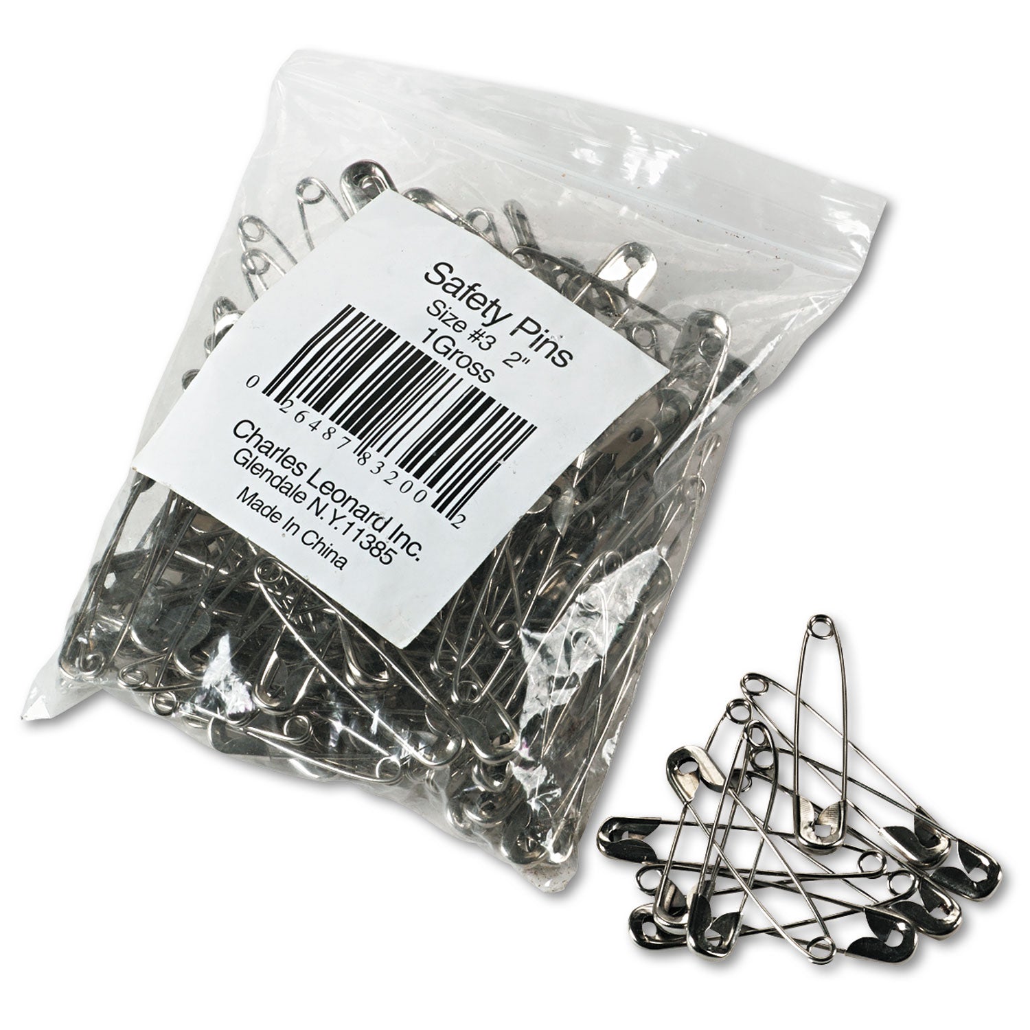 Safety Pins, Nickel-Plated, Steel, 2" Length, 144/Pack