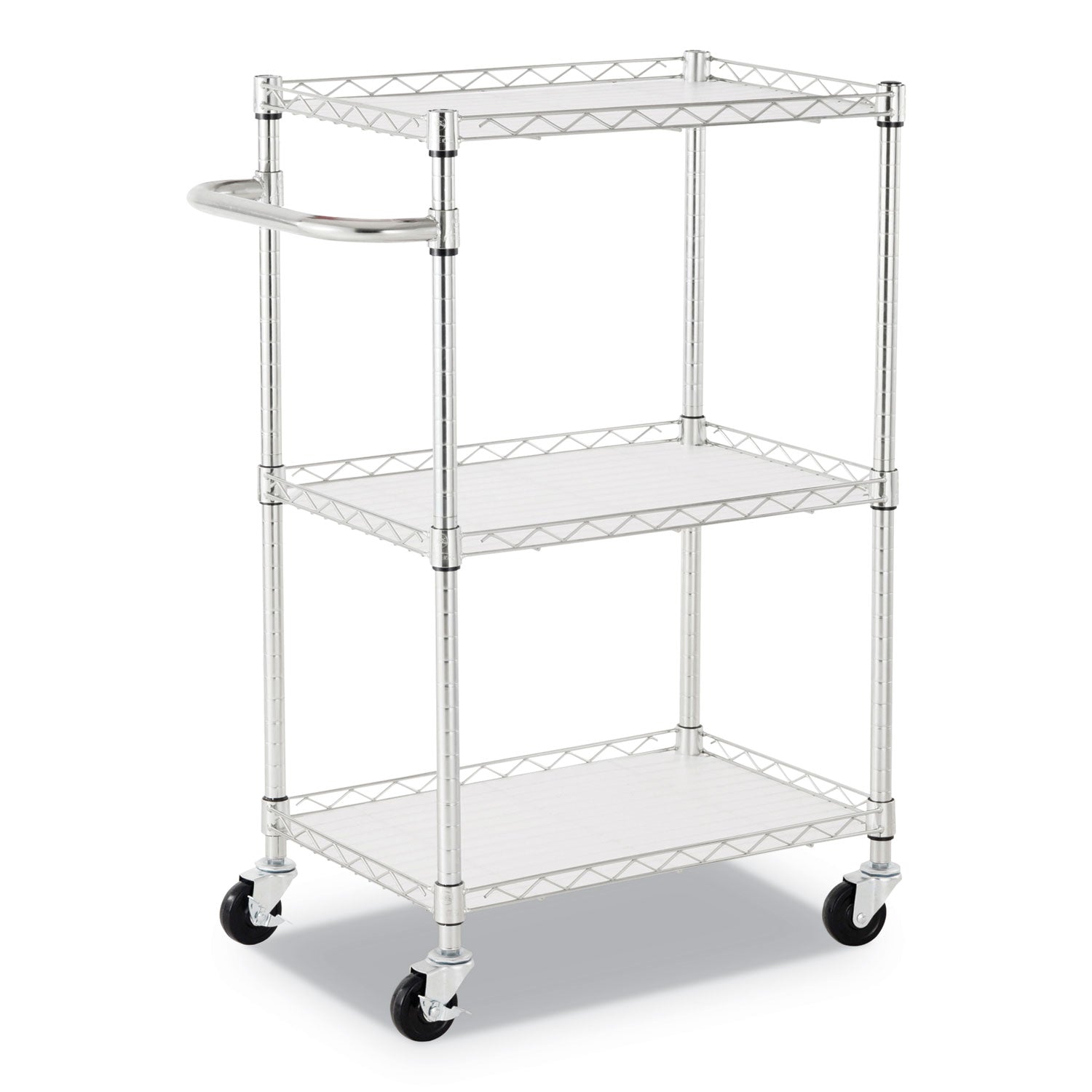 Three-Shelf Wire Cart with Liners, Metal, 3 Shelves, 450 lb Capacity, 24" x 16" x 39", Silver