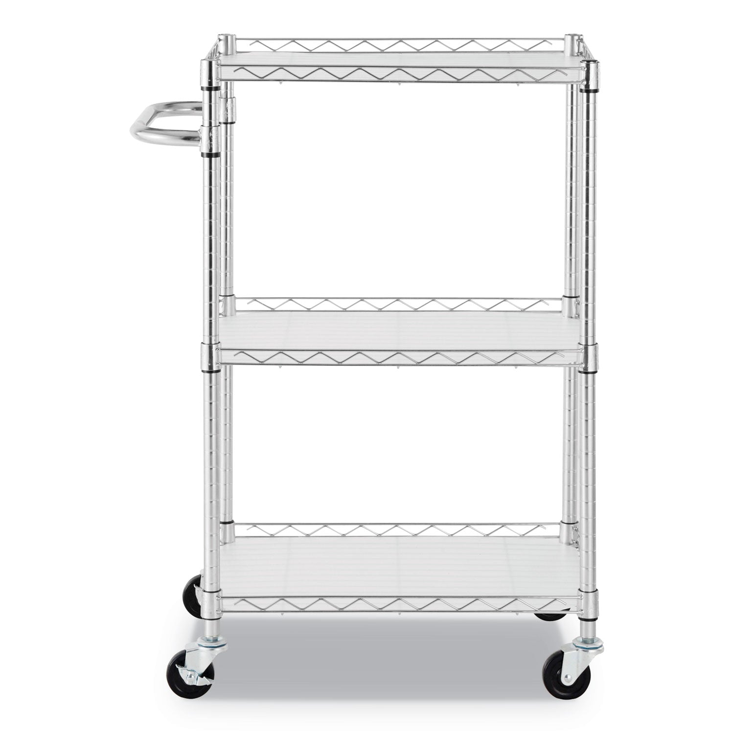 Alera® Three-Shelf Wire Cart with Liners, Metal, 3 Shelves, 450 lb Capacity, 24" x 16" x 39", Silver