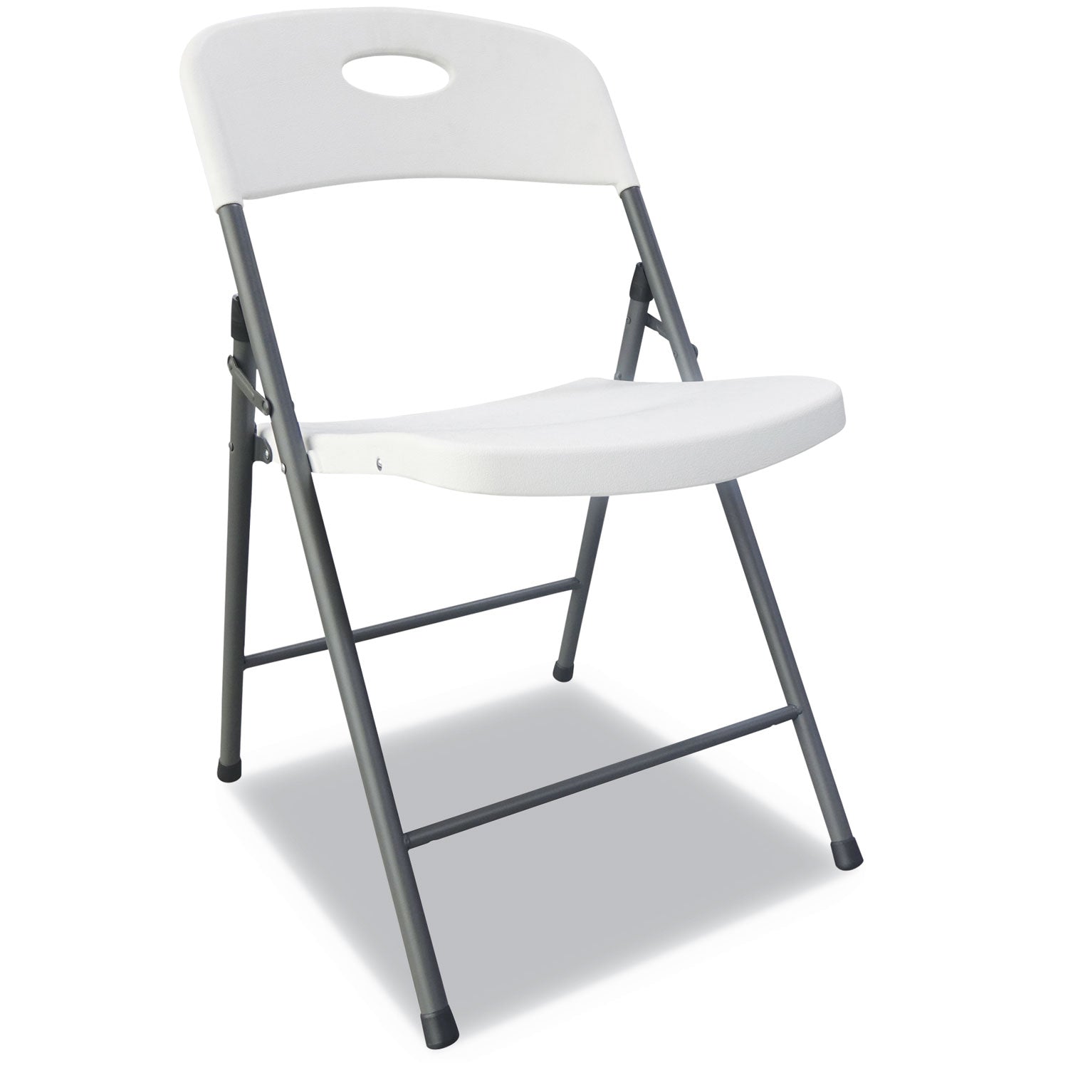 Molded Resin Folding Chair, Supports Up to 225 lb, 18.19" Seat Height, White Seat, White Back, Dark Gray Base, 4/Carton