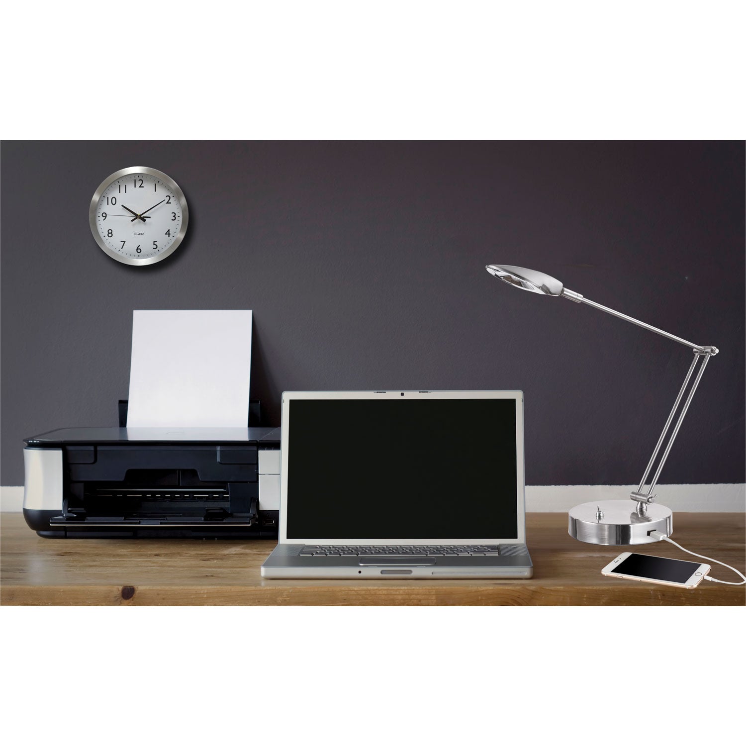 Alera® Adjustable LED Task Lamp with USB Port, 11w x 6.25d x 26h, Brushed Nickel