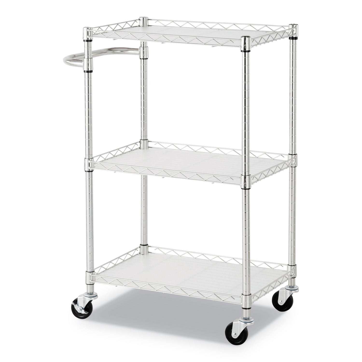 Alera® Three-Shelf Wire Cart with Liners, Metal, 3 Shelves, 450 lb Capacity, 24" x 16" x 39", Silver