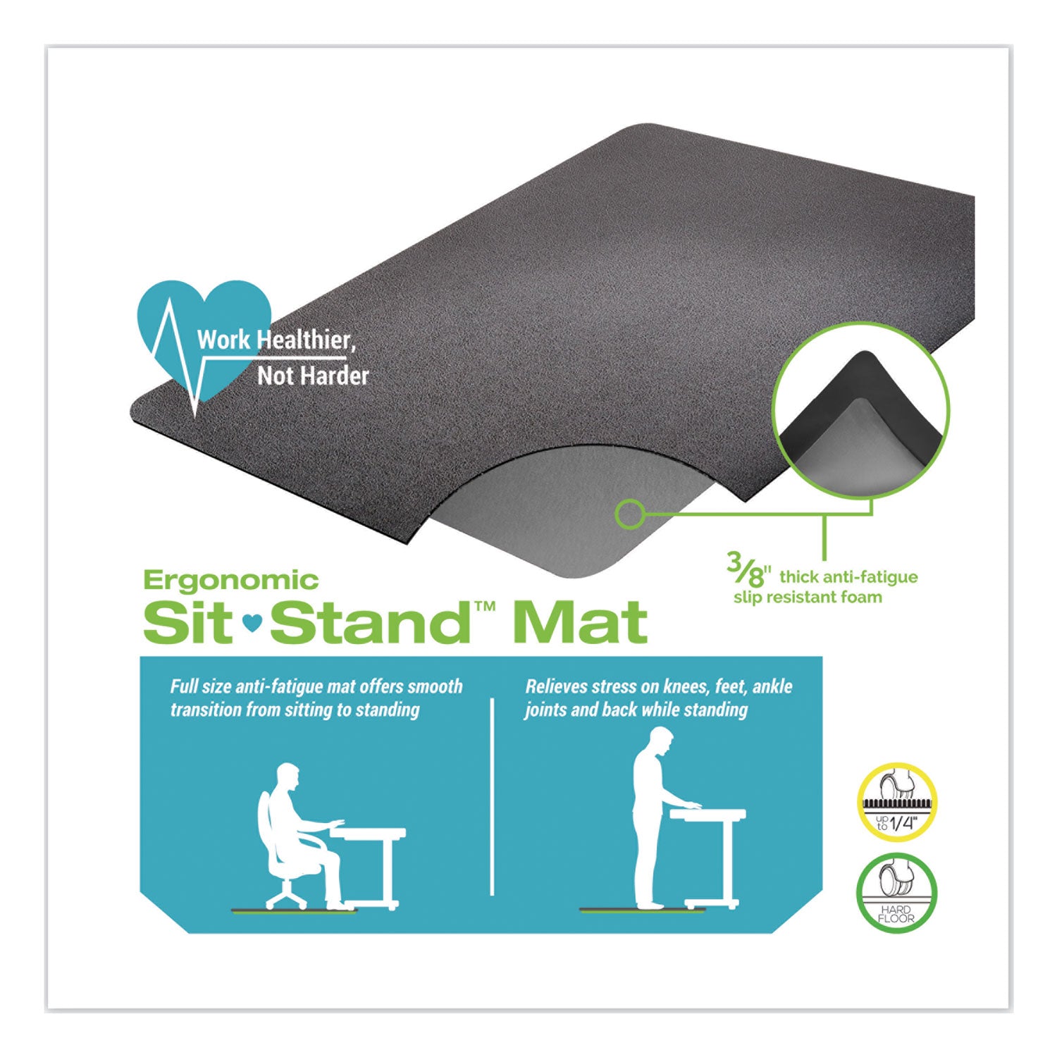 deflecto® Ergonomic Sit Stand Mat, 48 x 36, Black