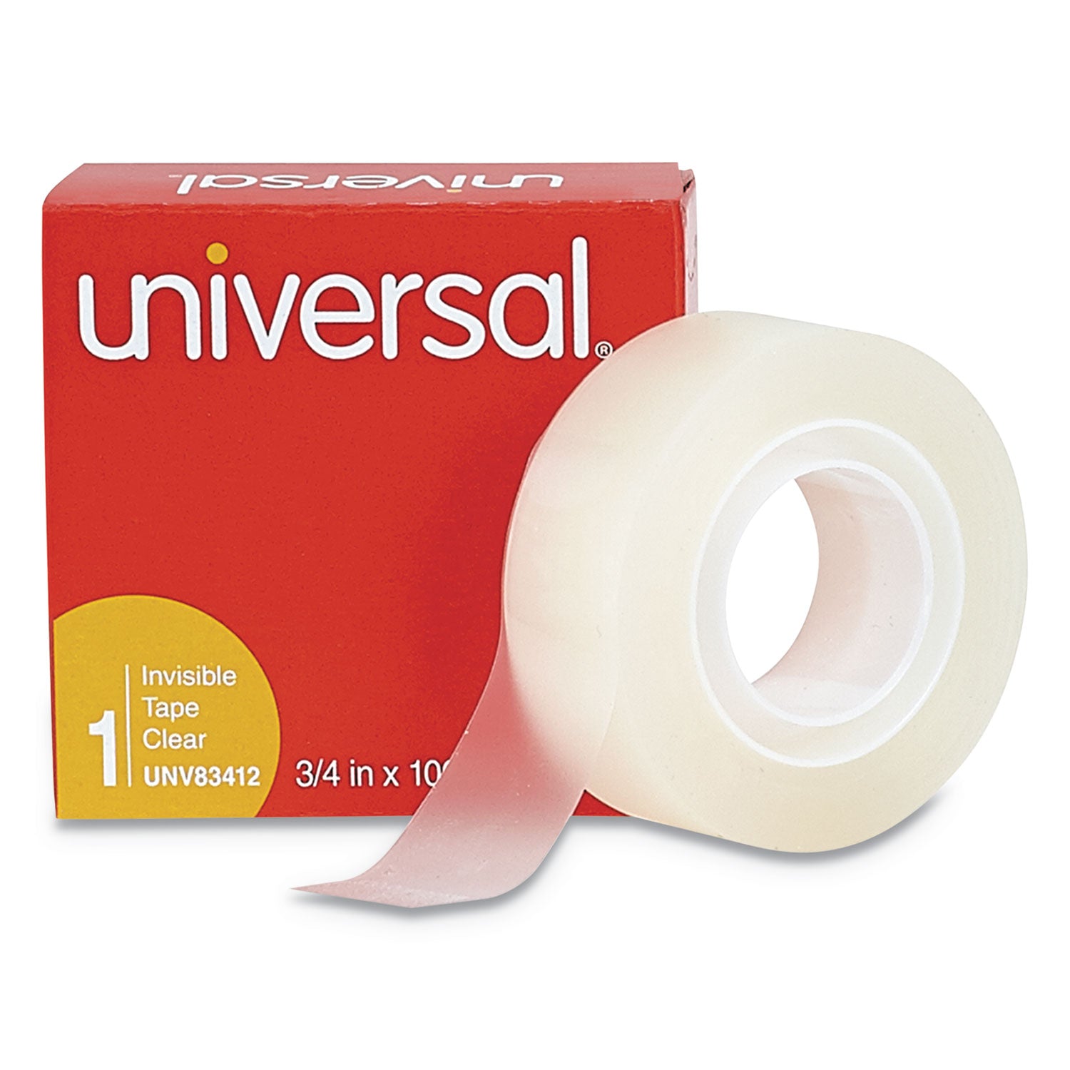 Universal® Invisible Tape, 1" Core, 0.75" x 83.33 ft, Clear, 12/Pack