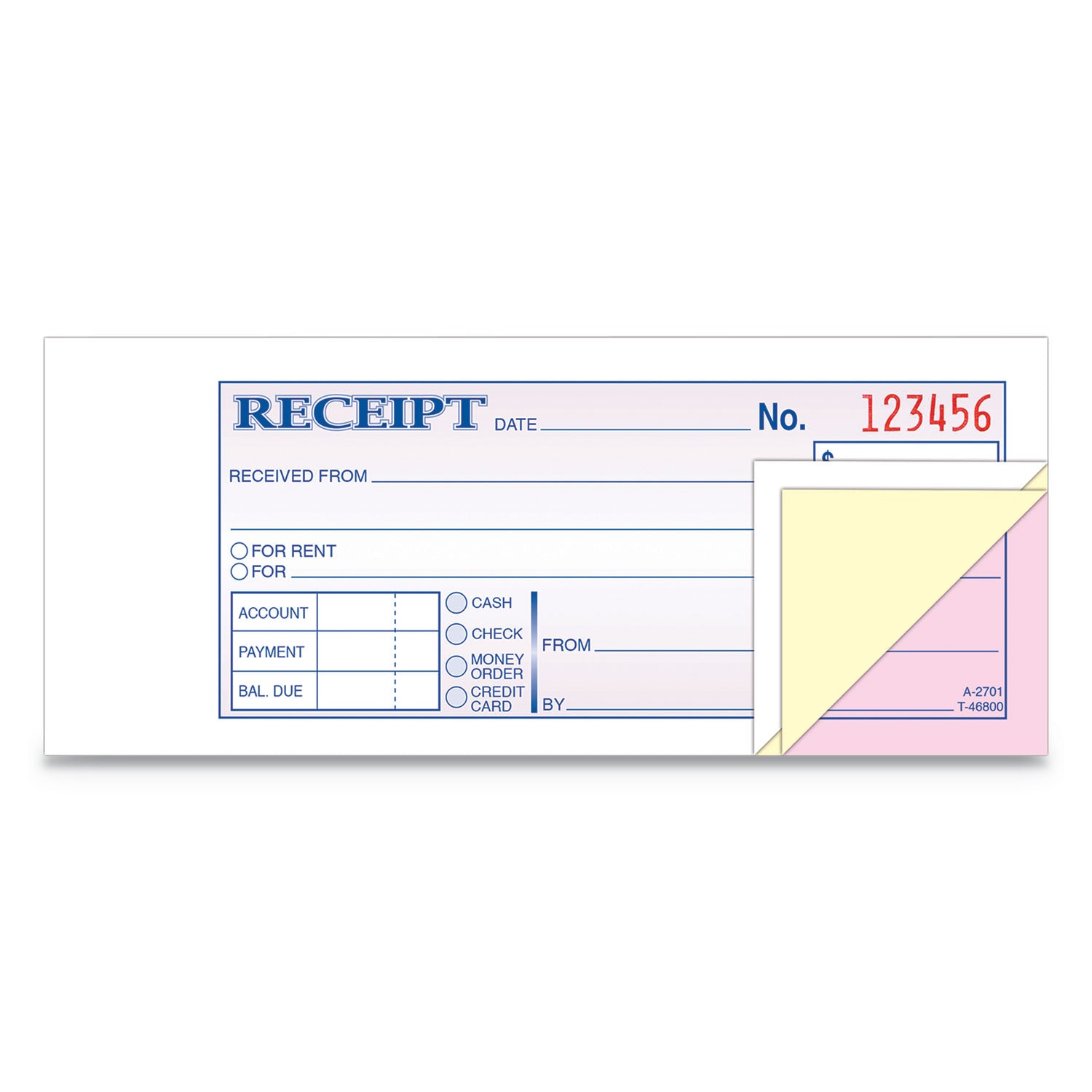 Adams® Receipt Book, Three-Part Carbonless, 2.75 x 7.19, 50 Forms Total