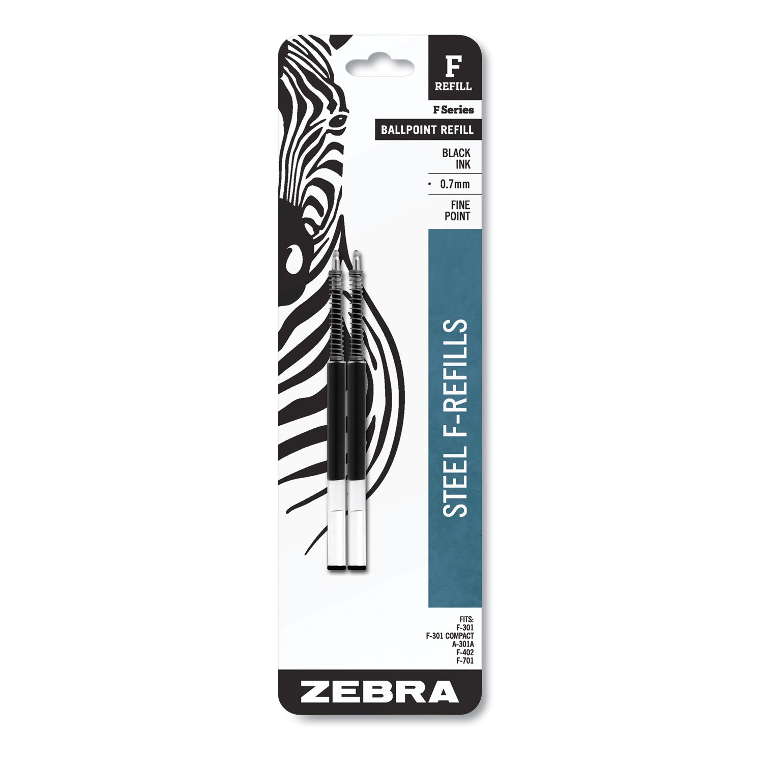 F-Refill for Zebra F-Series Ballpoint Pens, Fine Conical Tip, Black Ink, 2/Pack