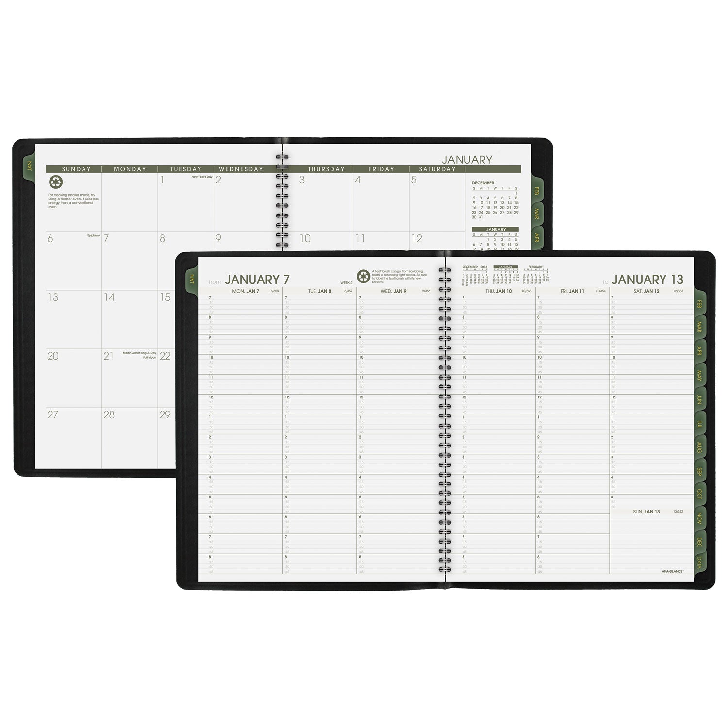 AT-A-GLANCE® Recycled Weekly Vertical-Column Format Appointment Book, 11 x 8.25, Black Cover, 12-Month (Jan to Dec): 2025