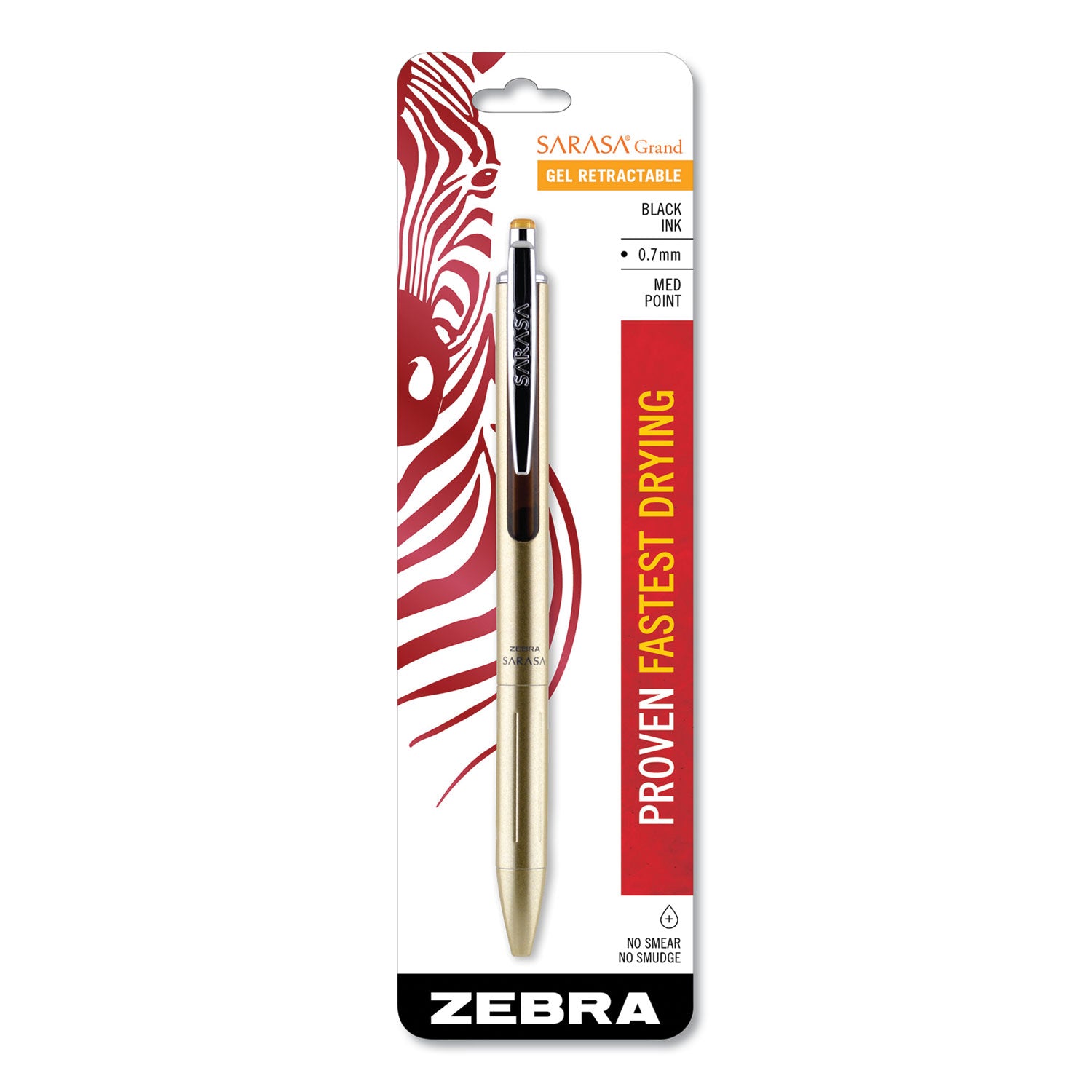 Zebra® Sarasa Grand Gel Pen, Retractable, Fine 0.7 mm, Black Ink, Gold/Translucent Black Barrel