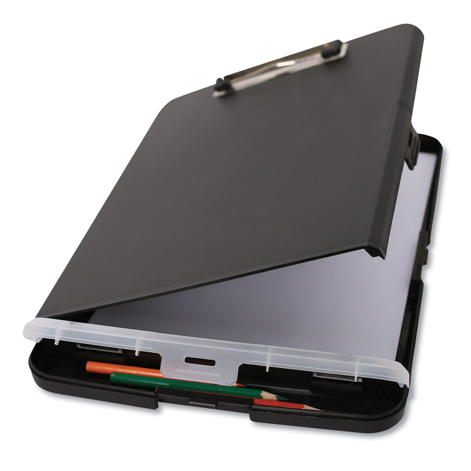 Universal® Storage Clipboard with Pen Compartment, 0.5" Clip Capacity, Holds 8.5 x 11 Sheets, Black