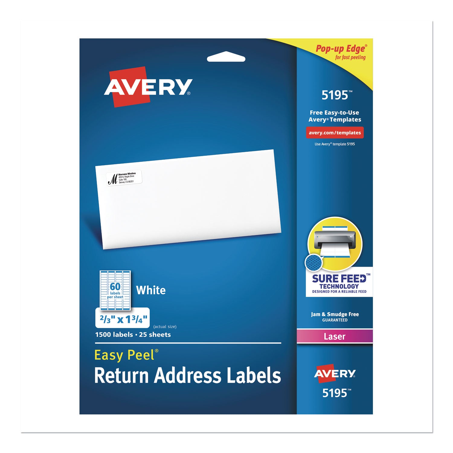 Easy Peel White Address Labels w/ Sure Feed Technology, Laser Printers, 0.66 x 1.75, White, 60/Sheet, 25 Sheets/Pack