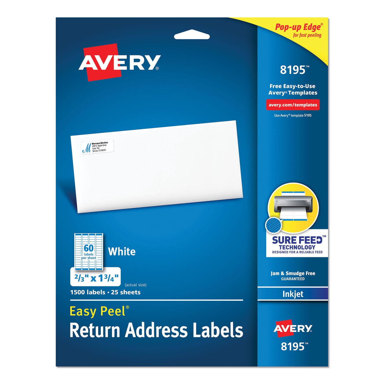 Easy Peel White Address Labels w/ Sure Feed Technology, Inkjet Printers, 0.66 x 1.75, White, 60/Sheet, 25 Sheets/Pack