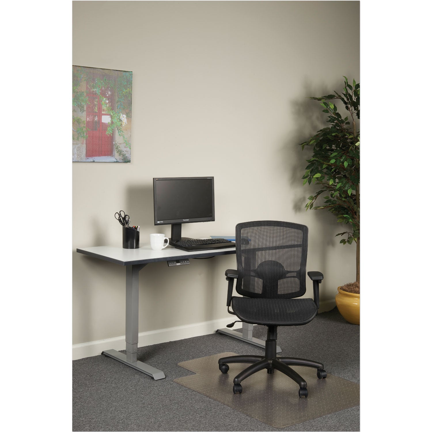 Alera® Alera Etros Series Suspension Mesh Mid-Back Synchro Tilt Chair, Supports Up to 275 lb, 15.74" to 19.68" Seat Height, Black