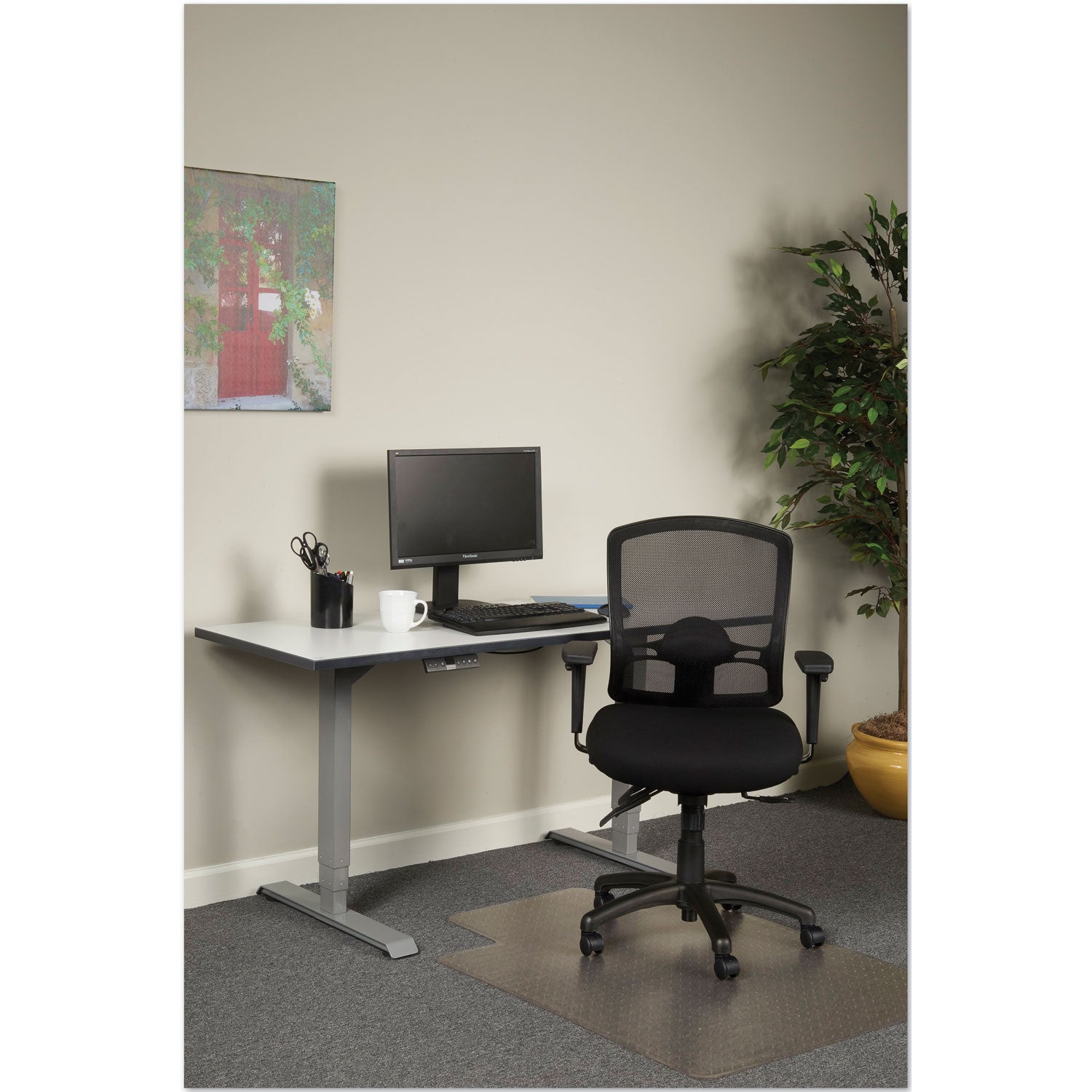 Alera® Alera Etros Series Mesh Mid-Back Petite Multifunction Chair, Supports Up to 275 lb, 17.16" to 20.86" Seat Height, Black