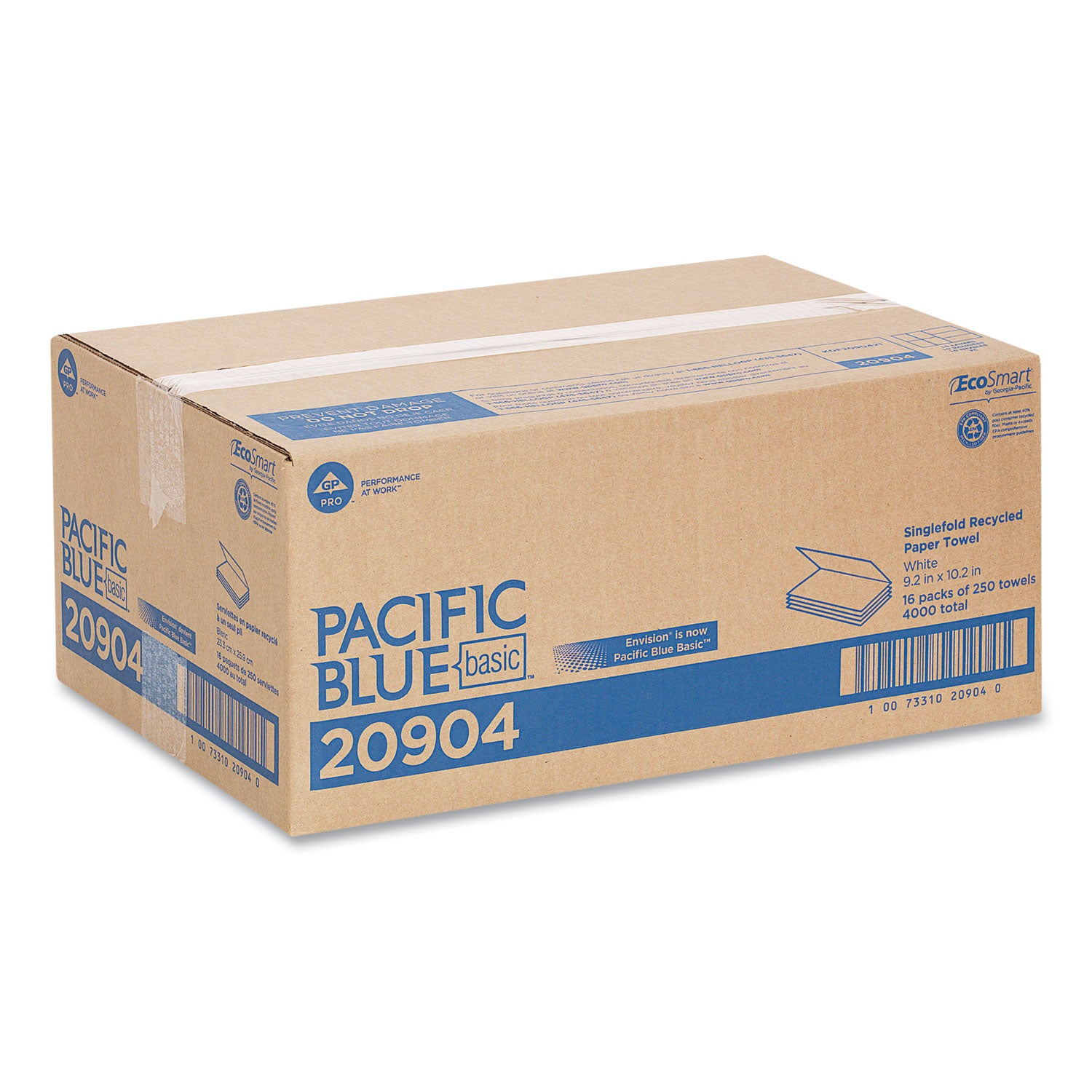 Georgia Pacific® Professional Pacific Blue Basic S-Fold Paper Towels, 1-Ply, 10.25 x 9.25, White, 250/Pack, 16 Packs/Carton