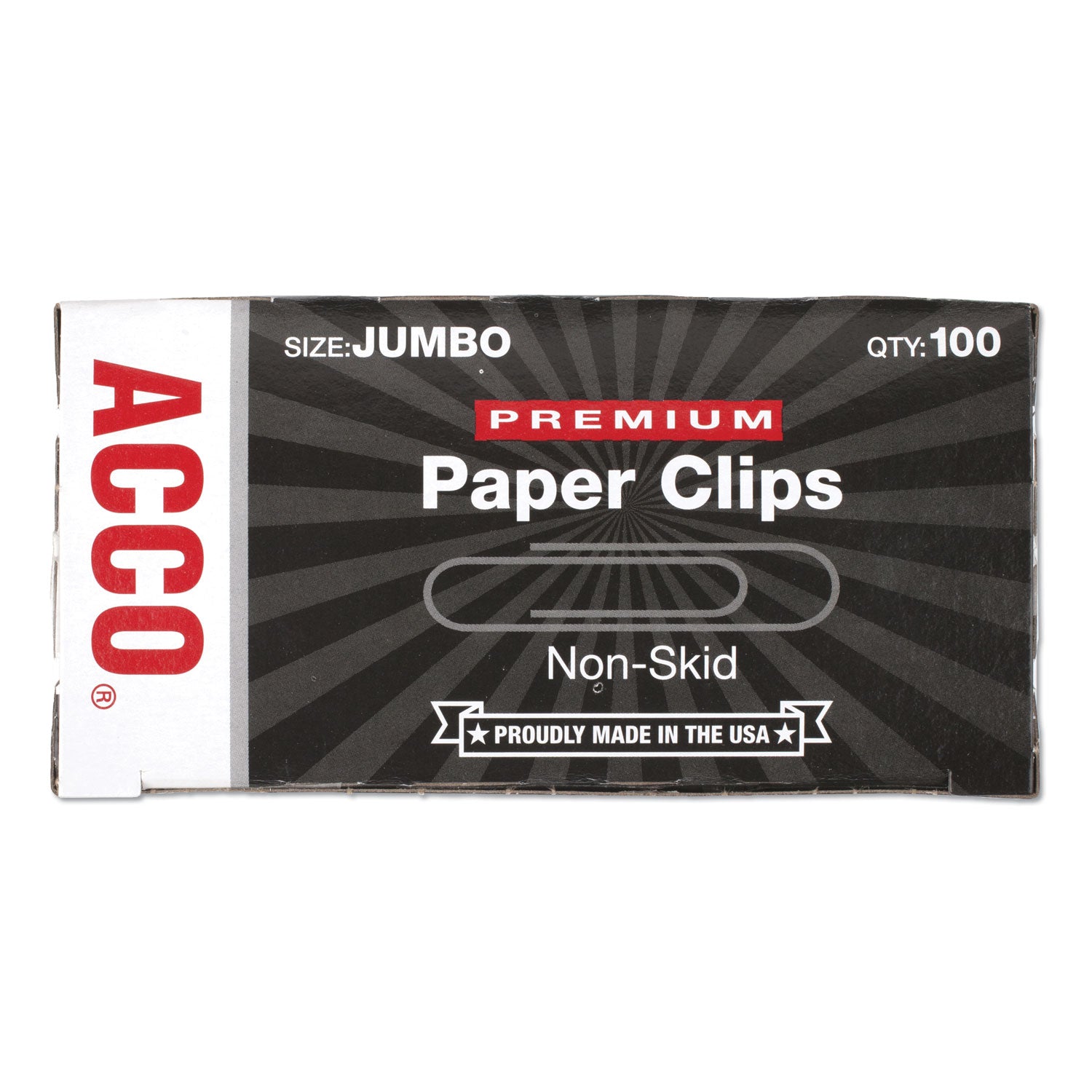 ACCO Premium Heavy-Gauge Wire Paper Clips, Jumbo, Nonskid, Silver, 100 Clips/Box, 10 Boxes/Pack