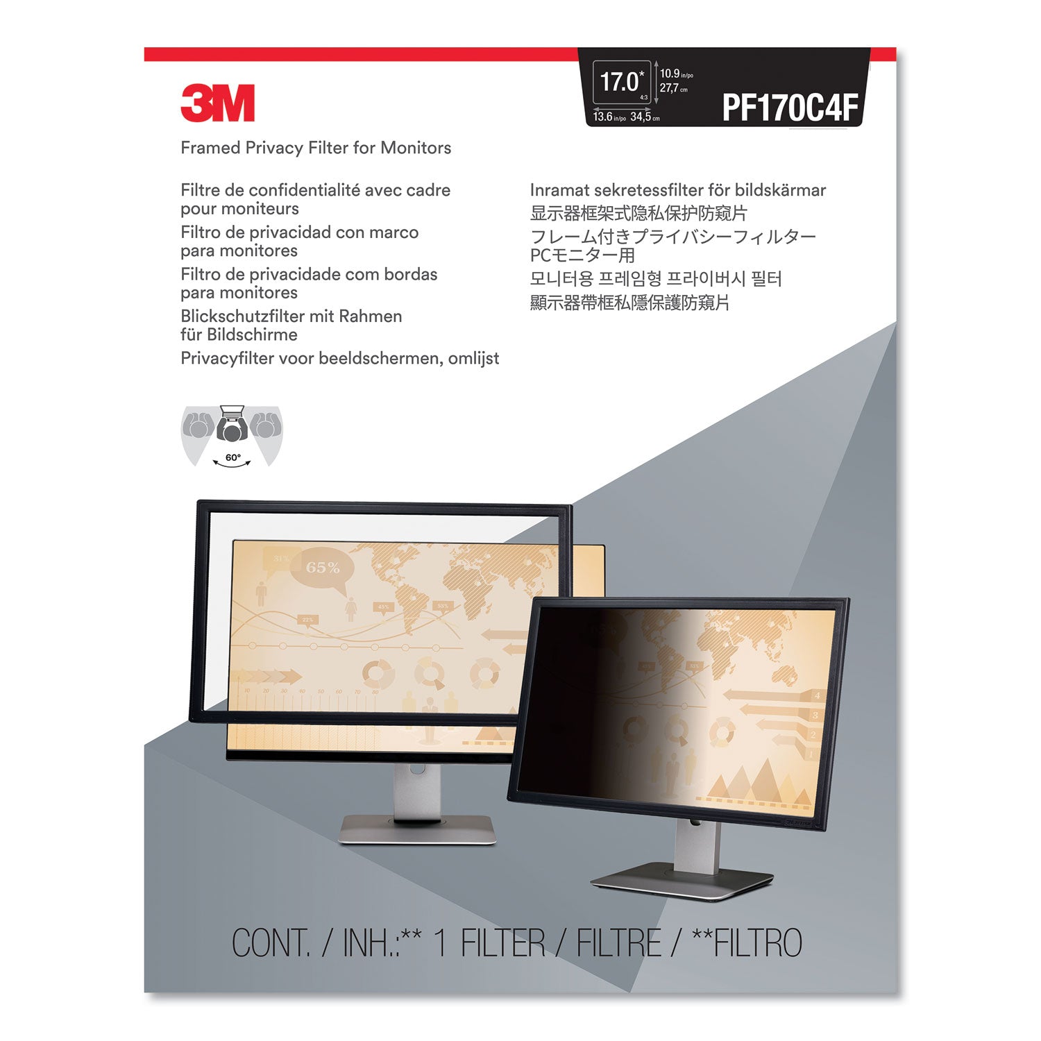 3M™ Framed Desktop Monitor Privacy Filter for 15" to 17" CRT/17" Flat Panel Monitors