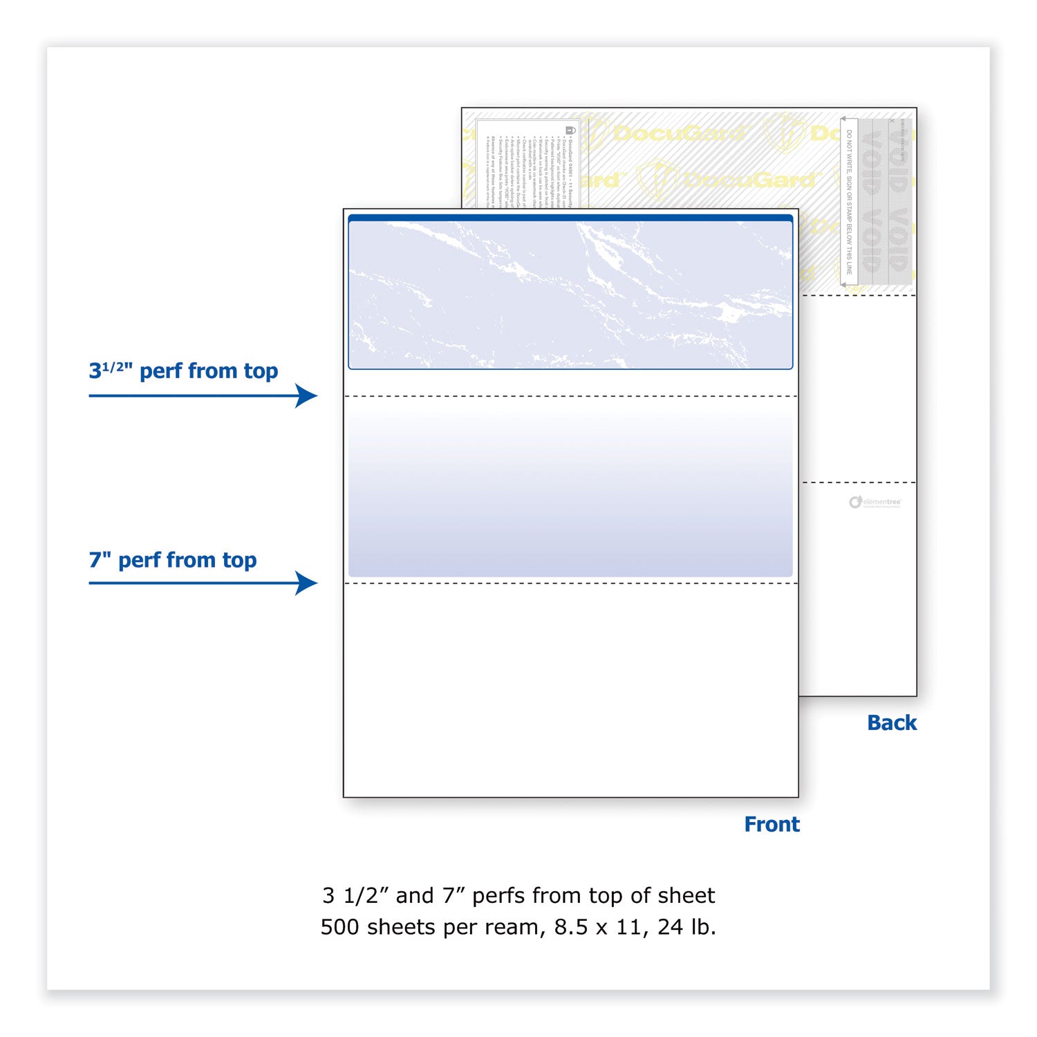 DocuGard™ Security Business Checks, 11 Features, 8.5 x 11, Blue Marble Top, 500/Ream