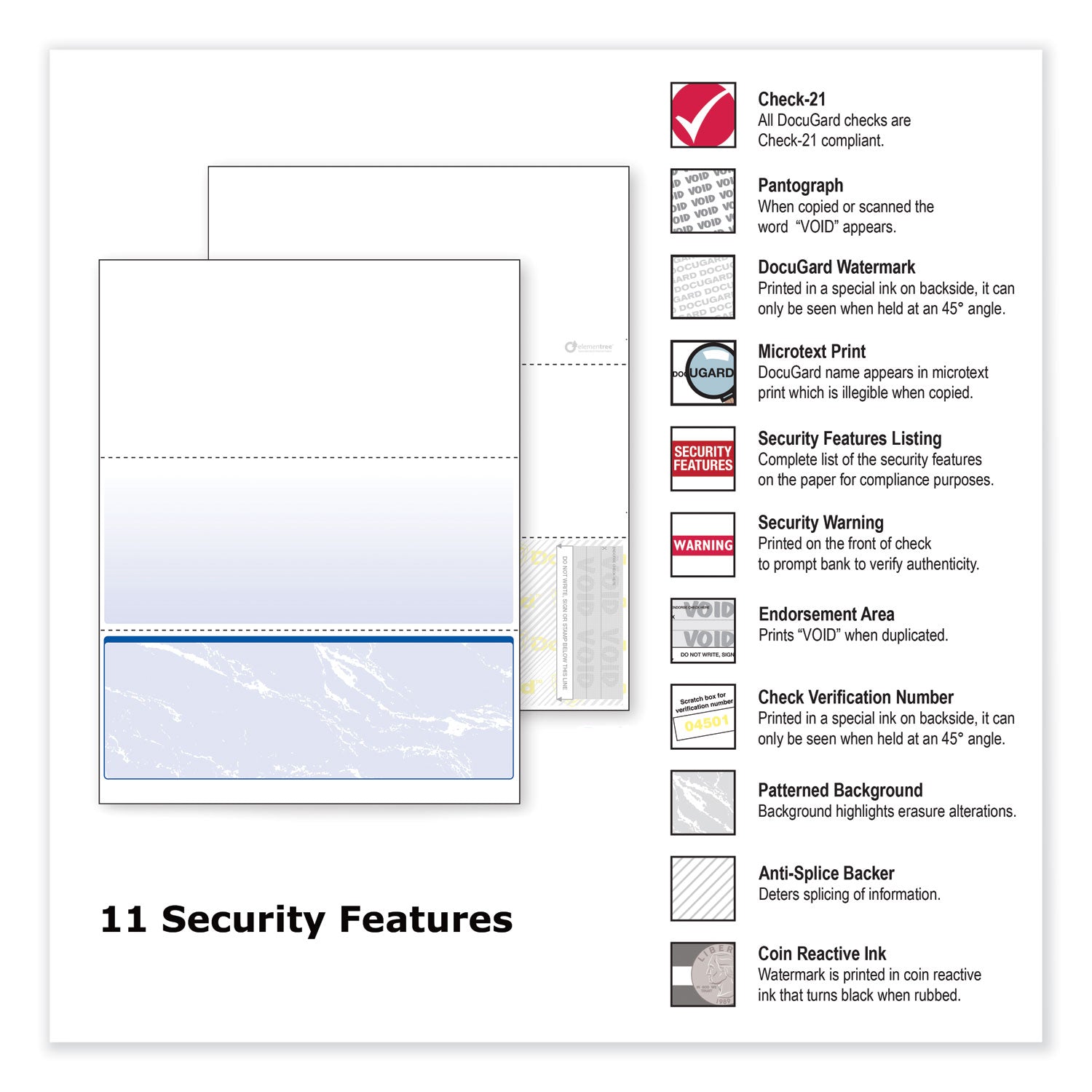 DocuGard™ Standard Security Check, 11 Features, 8.5 x 11, Blue Marble Bottom, 500/Ream