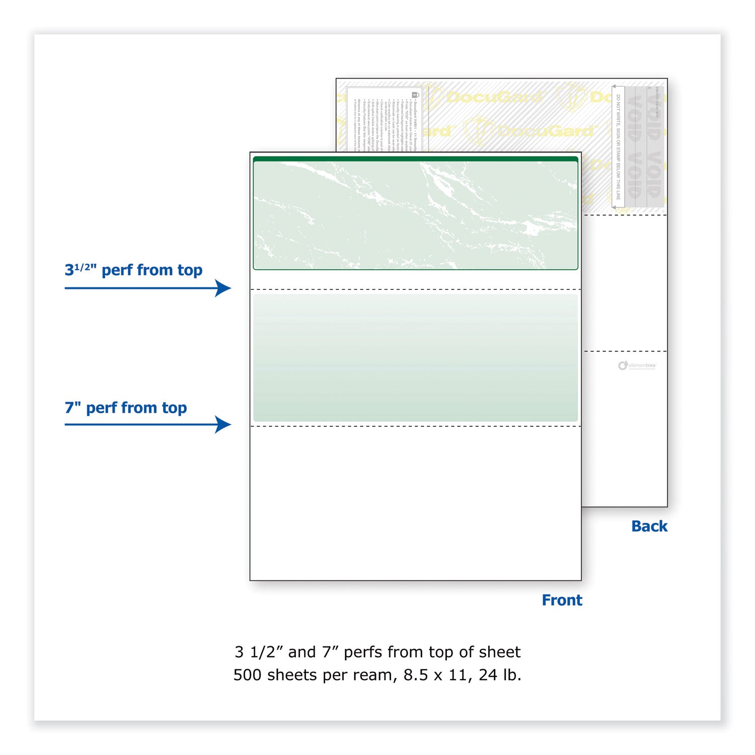 DocuGard™ Standard Security Check, 11 Features, 8.5 x 11, Green Marble Top, 500/Ream