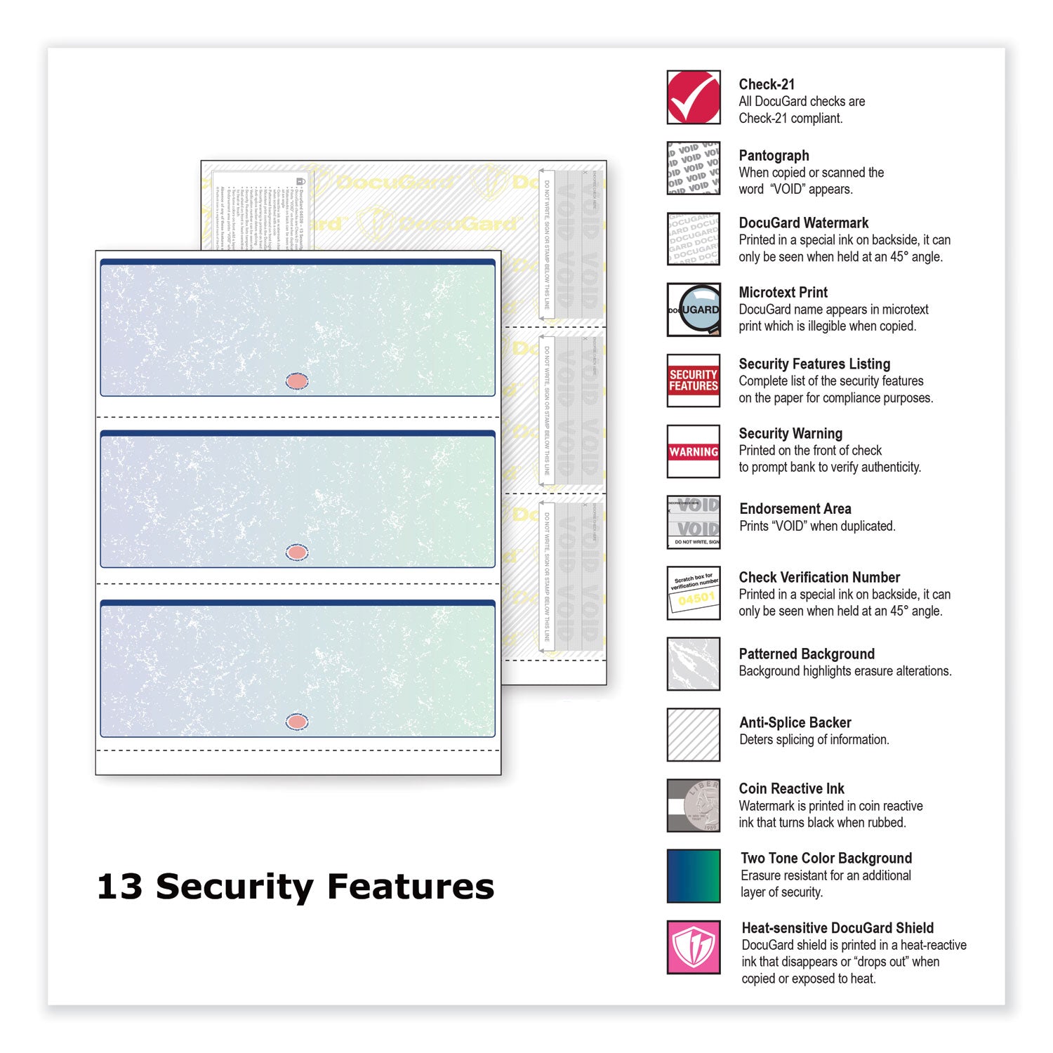 DocuGard™ Premier Prismatic Check, 13 Features, 8.5 x 11, Blue/Green Prismatic, 500/Ream