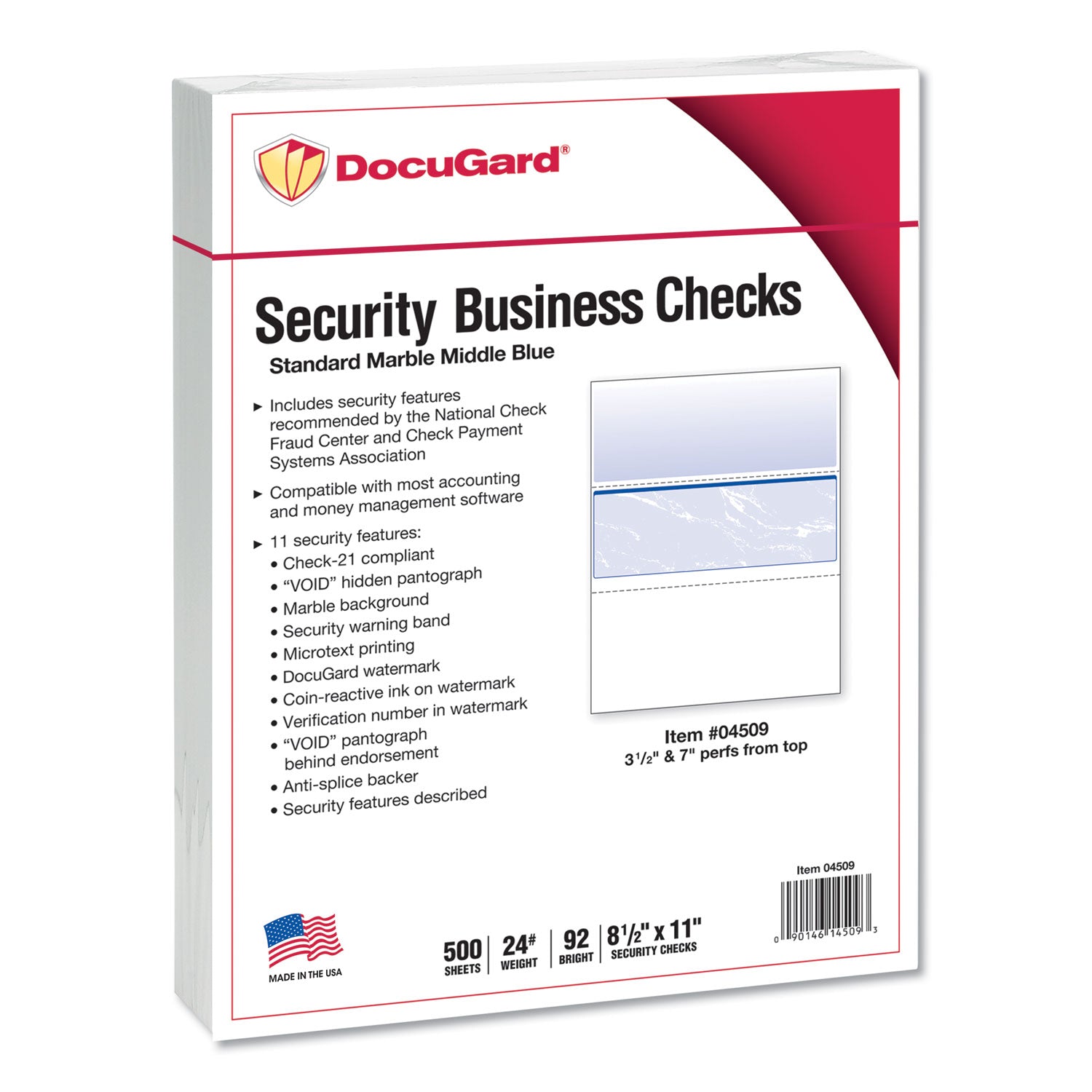 Standard Security Check, 11 Features, 8.5 x 11, Blue Marble Middle, 500/Ream DocuGard™ Flipcost