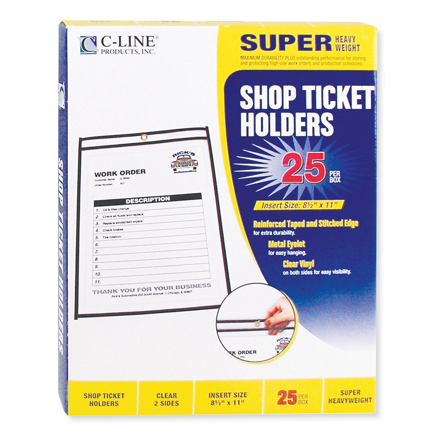 C-Line® Shop Ticket Holders, Stitched, Both Sides Clear, 50 Sheets, 8.5 x 11, 25/Box