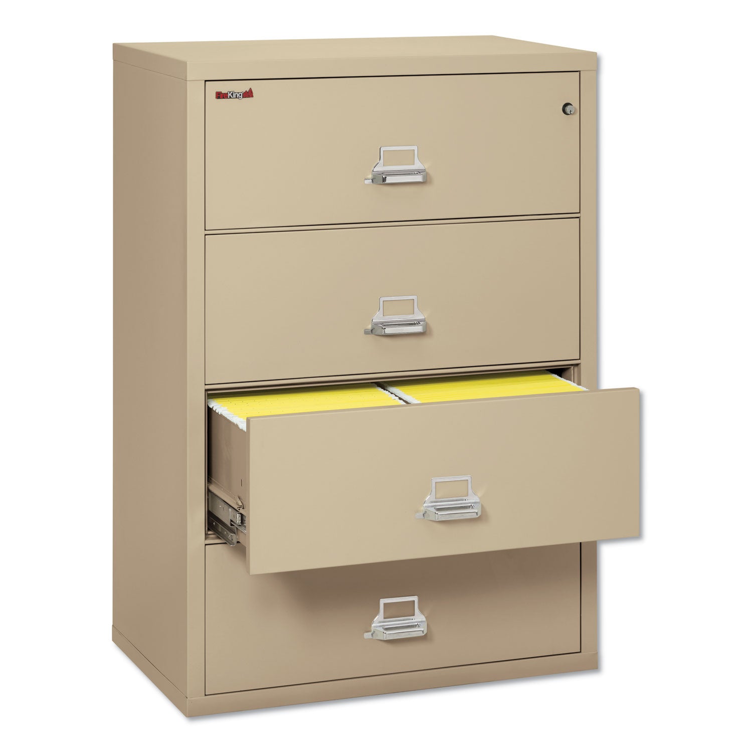 FireKing® Insulated Lateral File, 4 Legal/letter-Size File Drawers, Parchment, 37.5" X 22.13" X 52.75", 323.24 Lb Overall Capacity