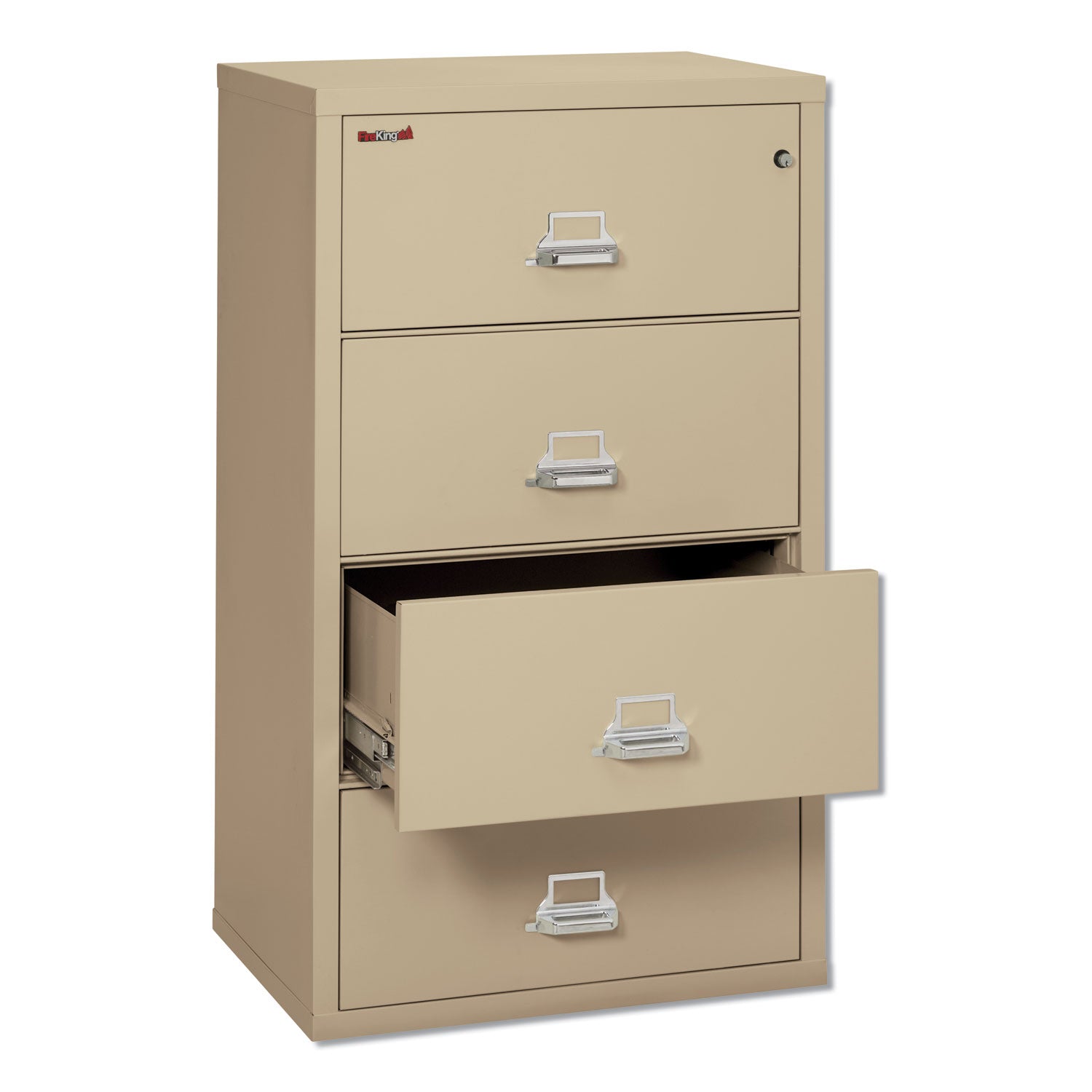 FireKing® Insulated Lateral File, 4 Legal/letter-Size File Drawers, Parchment, 31.13" X 22.13" X 52.75", 260 Lb Overall Capacity