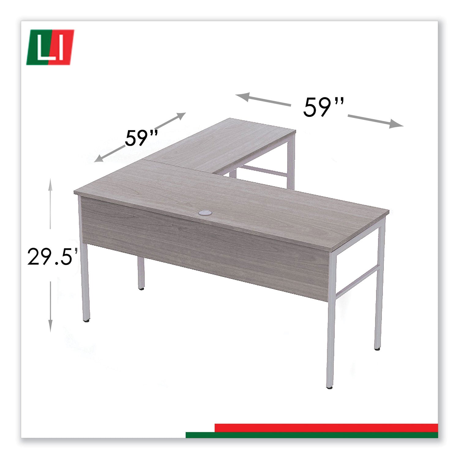 Linea Italia® Urban Series L- Shaped Desk, 59" x 59" x 29.5", Ash