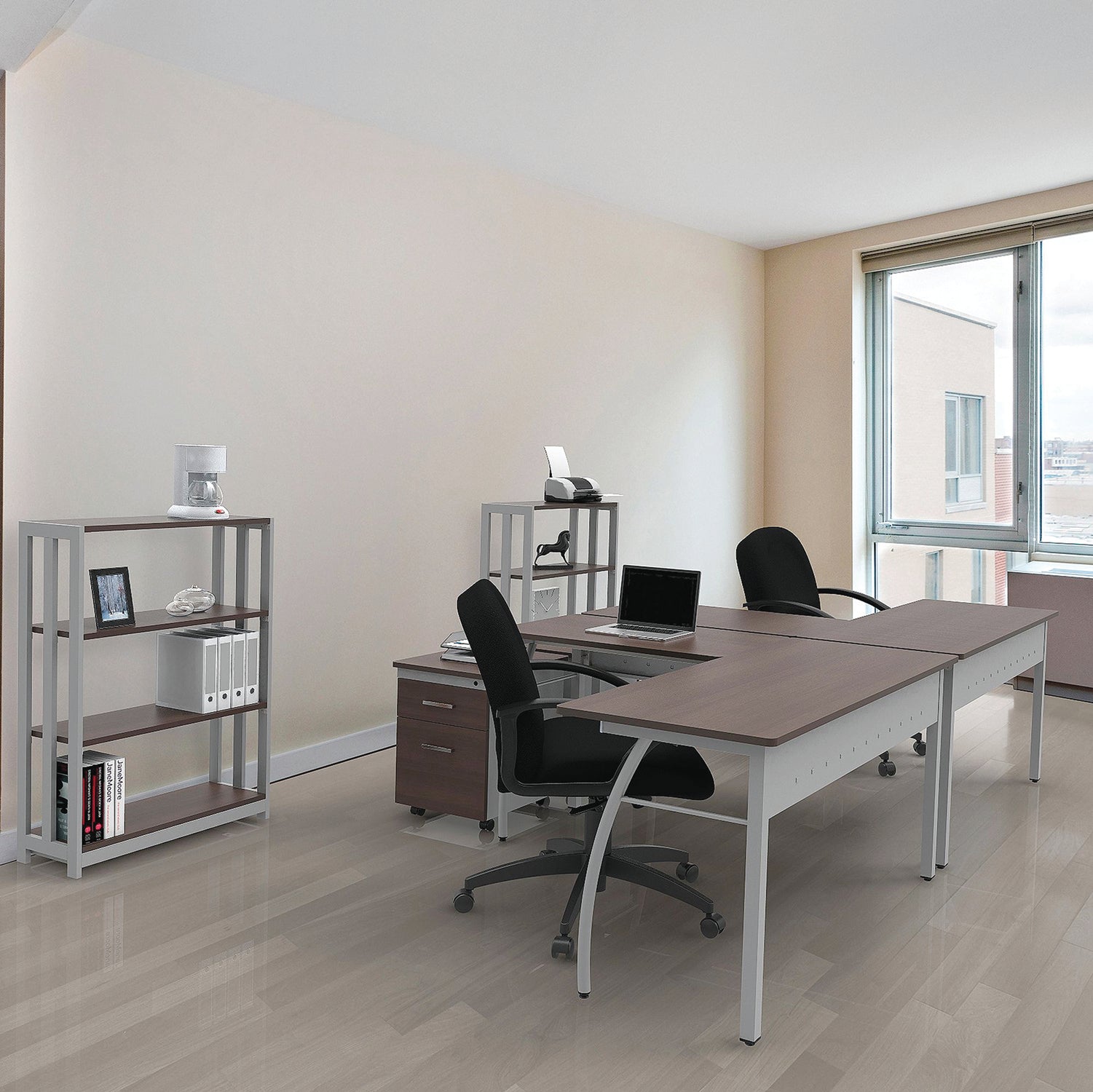 Linea Italia® Trento Line L-Shaped Desk, 59.13" x 59.13" x 29.5", Mocha/Gray