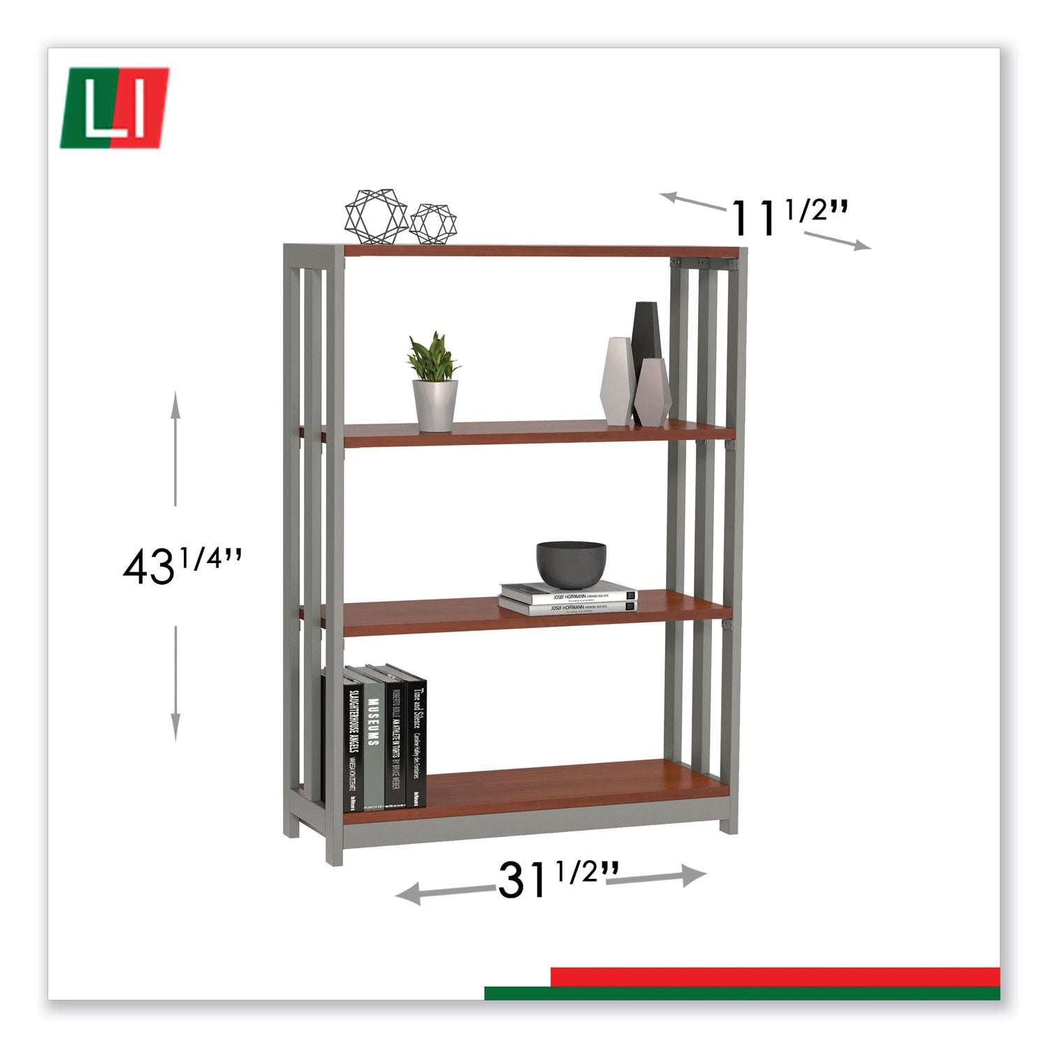 Linea Italia® Trento Line Bookcase, Three-Shelf, 31.5w x 11.5d x 43.25h, Cherry