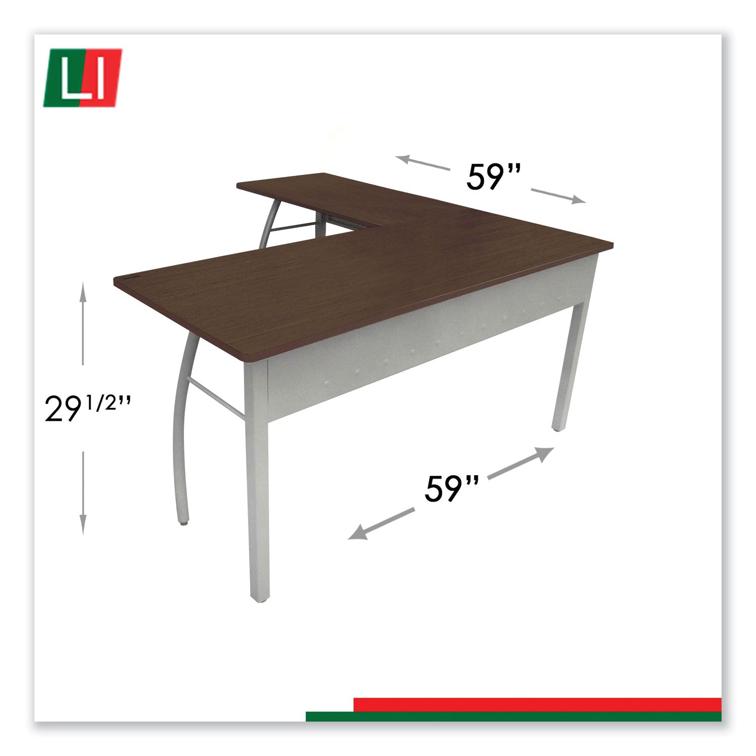 Linea Italia® Trento Line L-Shaped Desk, 59.13" x 59.13" x 29.5", Mocha/Gray