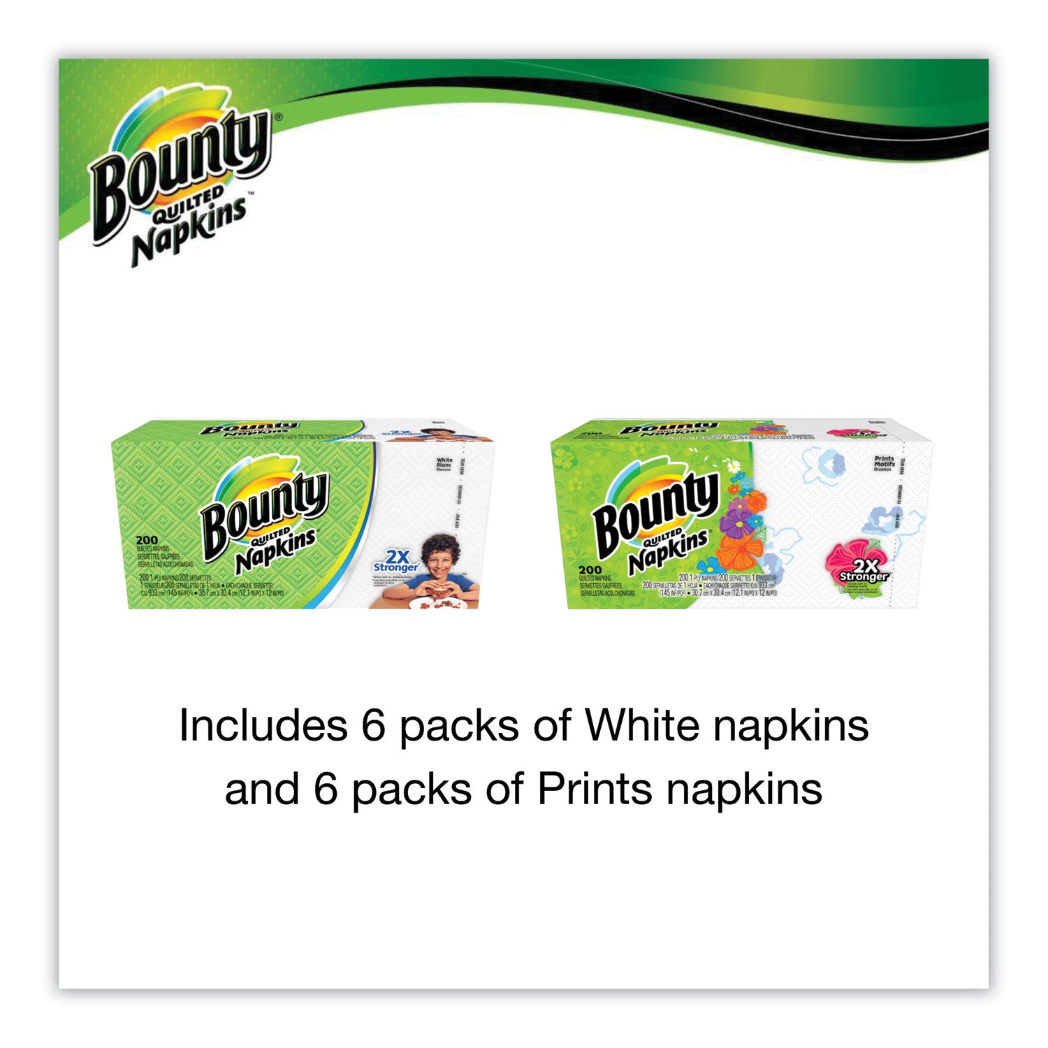 Bounty® Quilted Napkins, 1-Ply, 12 1/10 x 12, Assorted - Print or White, 200/Pack