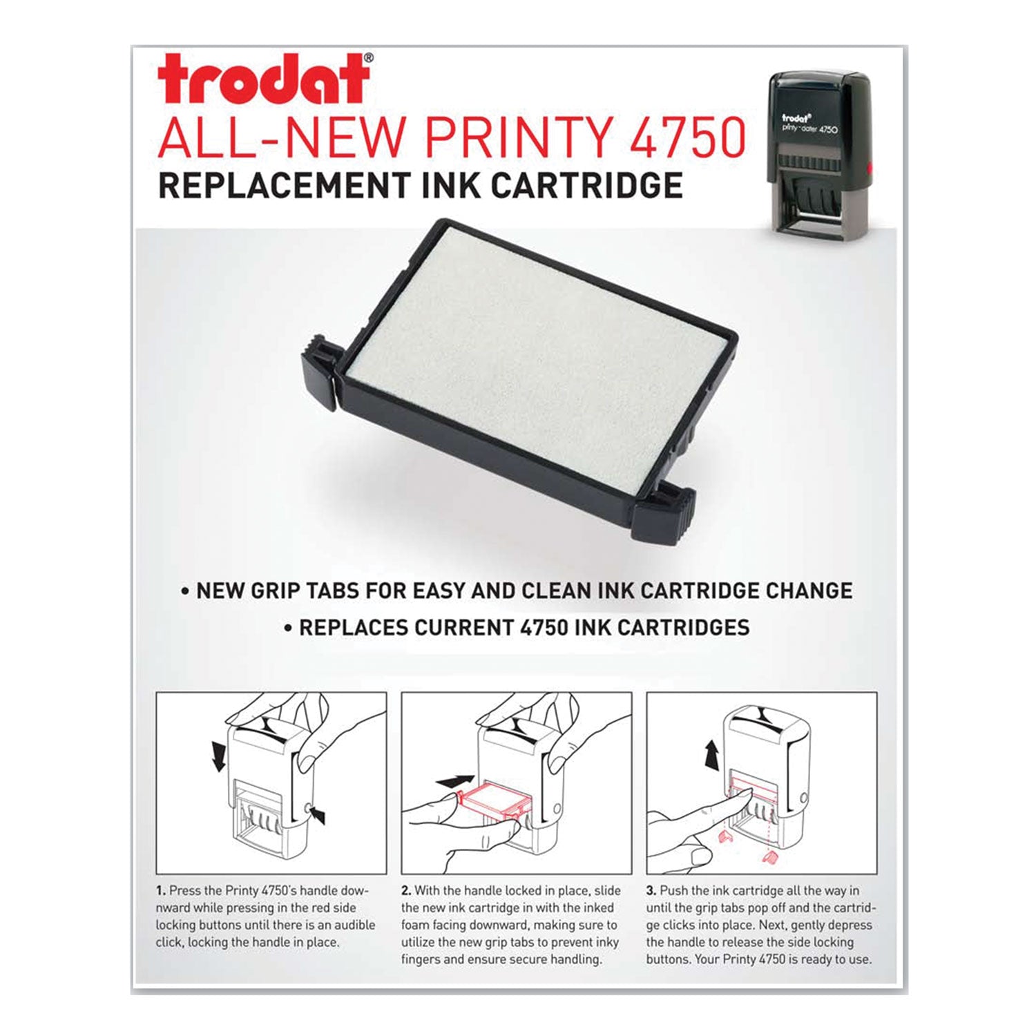 Trodat® E4750 Printy Replacement Pad for Trodat Self-Inking Stamps, 1" x 1.63", Blue/Red