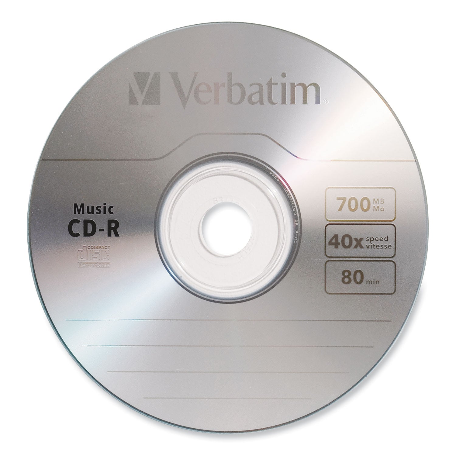 Verbatim® CD-R Music Recordable Disc, 700 MB/80 min, 40x, Spindle, Silver, 25/Pack