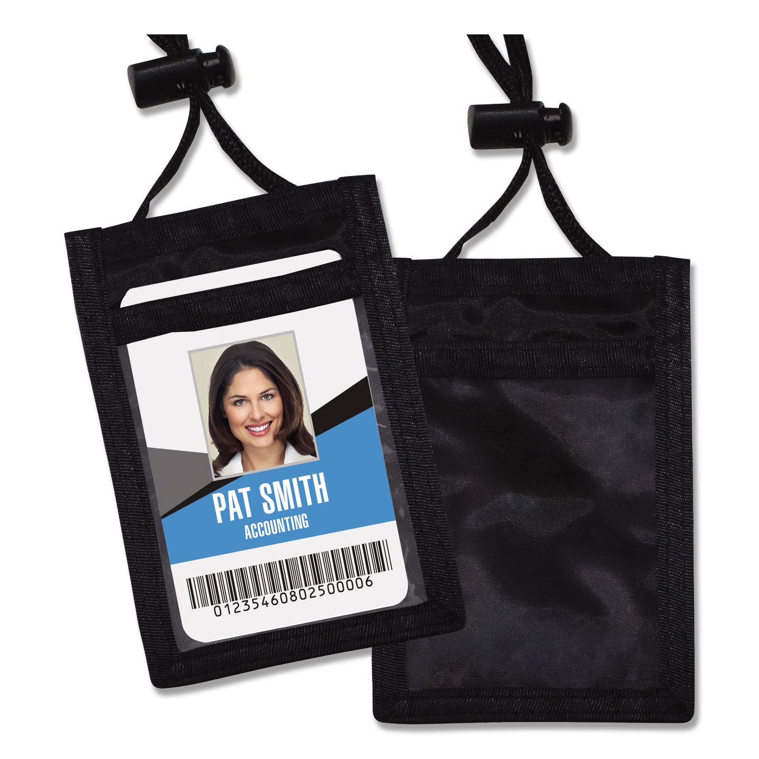 ID Badge Holders with Convention Neck Pouch, Vertical, Black/Clear 3.25" x 5" Holder, 2.38" x 3.5" Insert, 48" Cord, 12/Pack