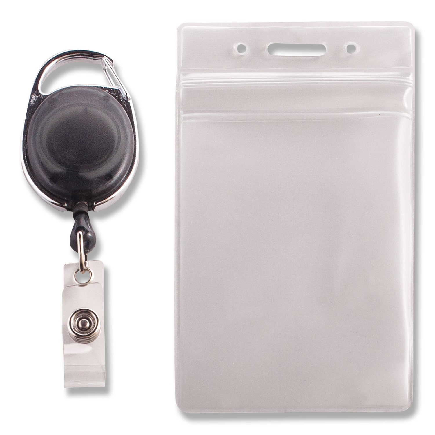 Advantus Resealable Badge Holder Combo Pack with Badge Reel, 30" Cord, Vertical, Frost 2.68" x 5" Holder, 2.38" x 3.75" Insert, 10/PK