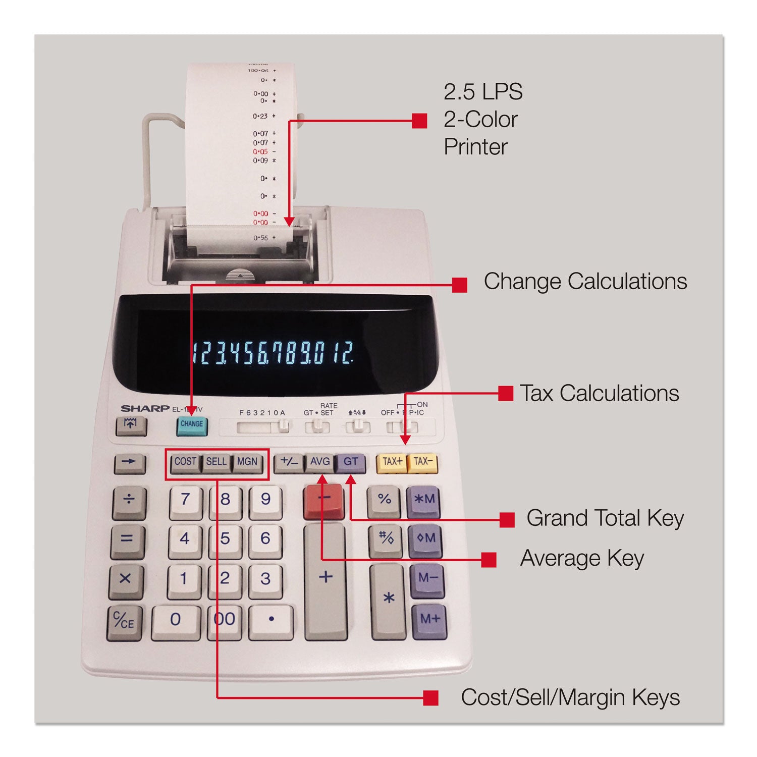 Sharp® EL-1801V Two-Color Printing Calculator, Black/Red Print, 2.1 Lines/Sec