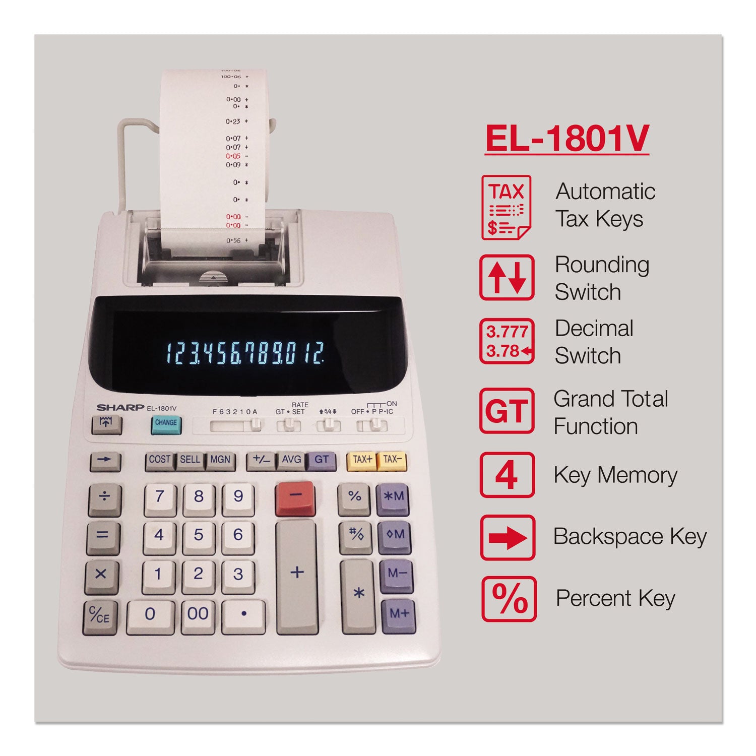 Sharp® EL-1801V Two-Color Printing Calculator, Black/Red Print, 2.1 Lines/Sec