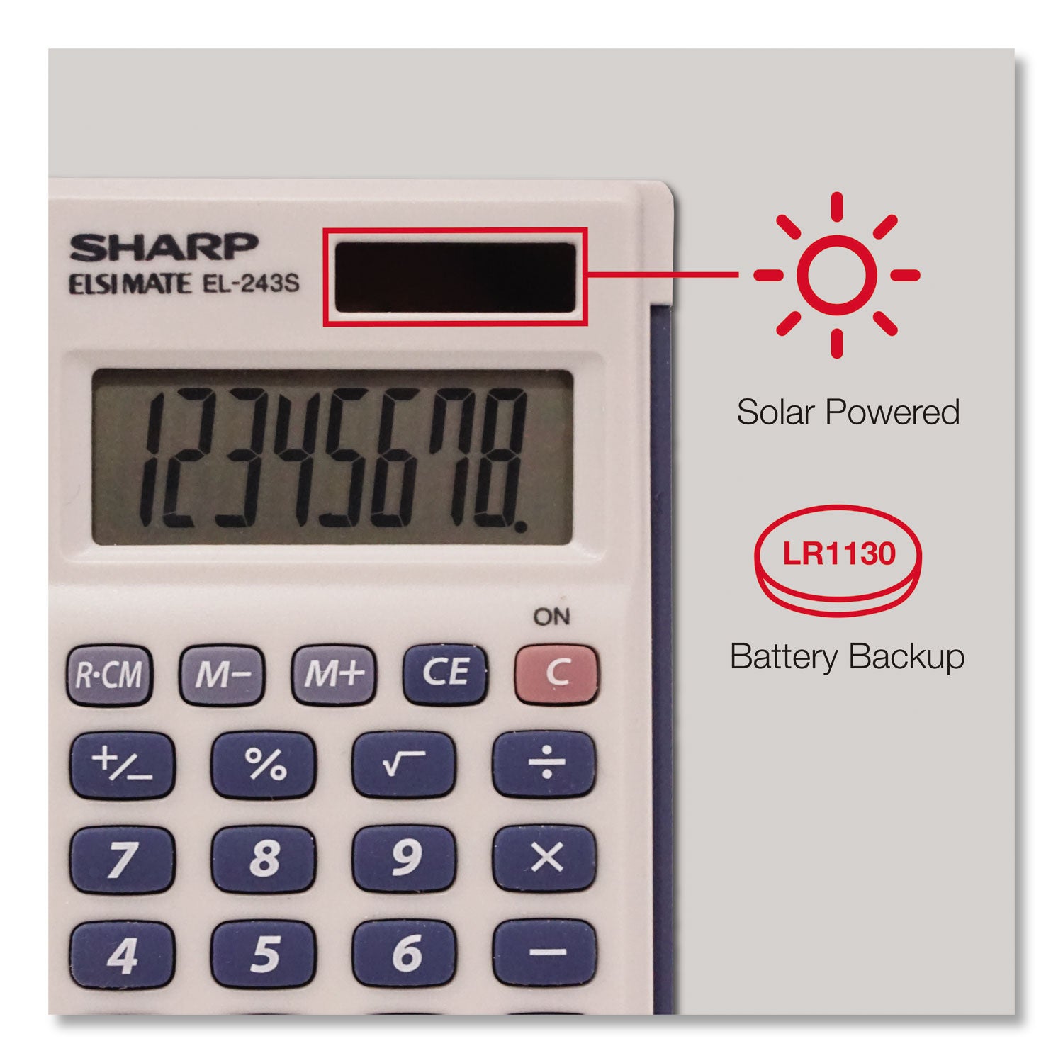 Sharp® EL-243SB Solar Pocket Calculator, 8-Digit LCD